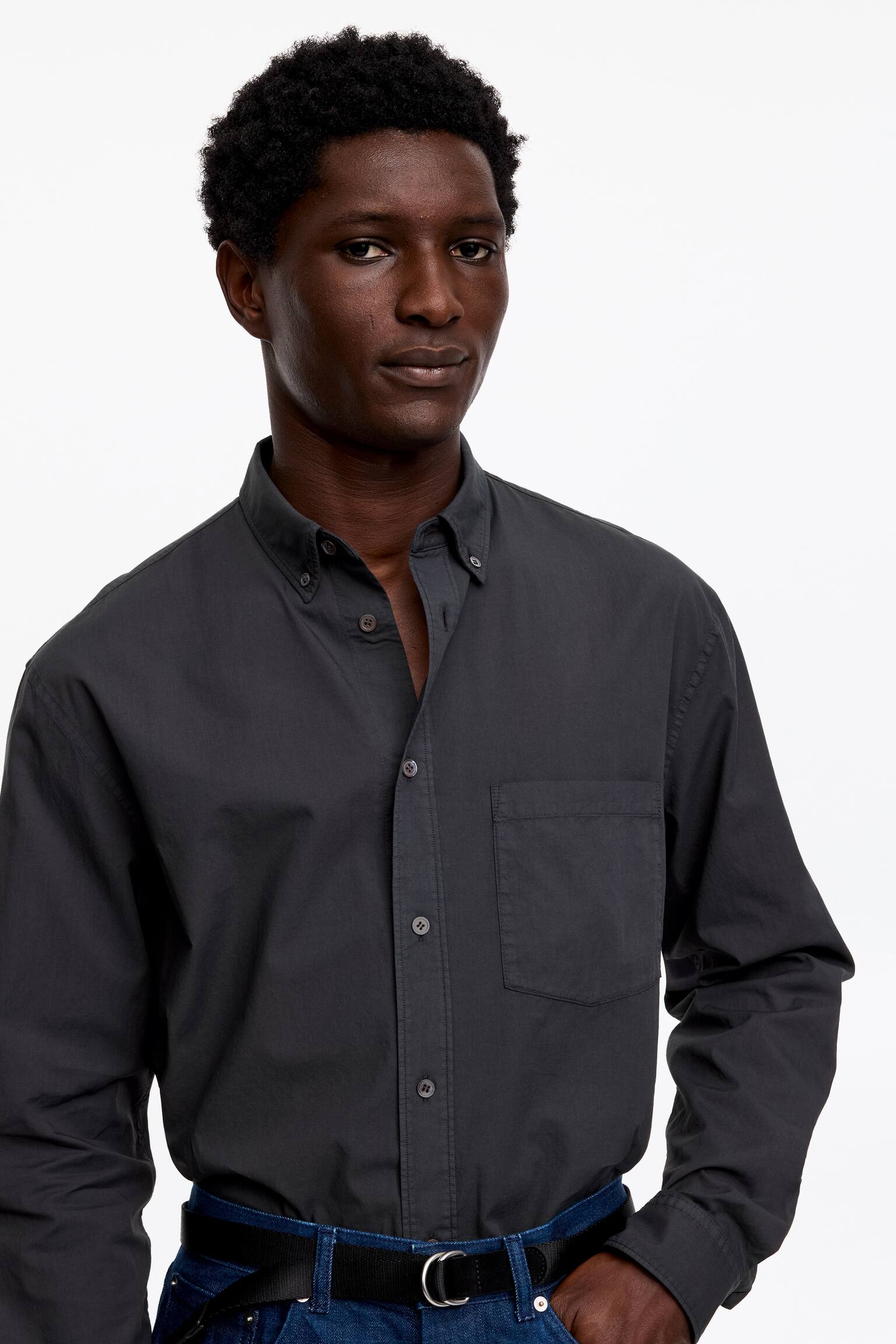 Ruimvallend overhemd van popeline - Donkerblauw/grijs/Beige/Middenblauw - 5