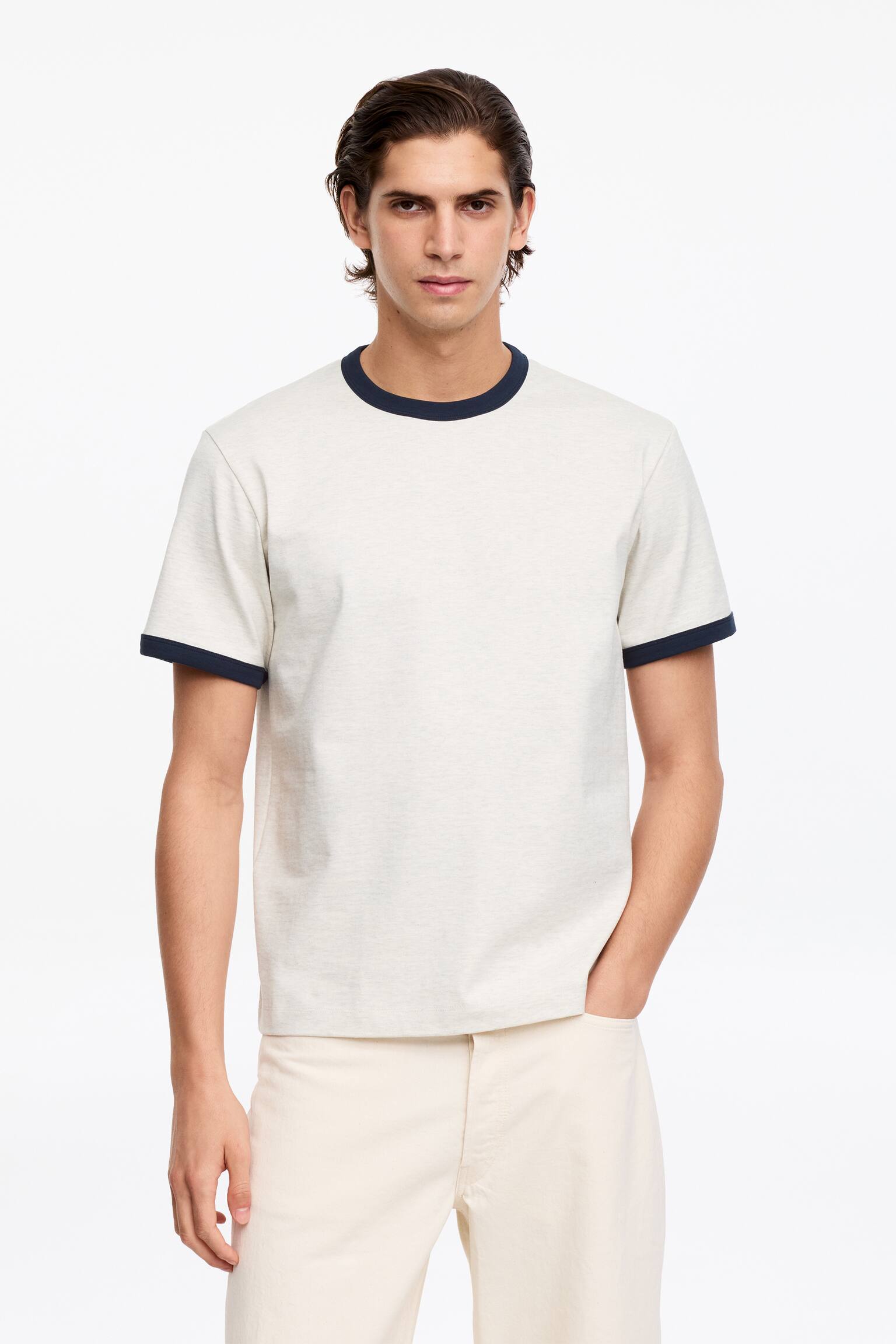 Fitted T-Shirt-Oat Melange/Black - 1