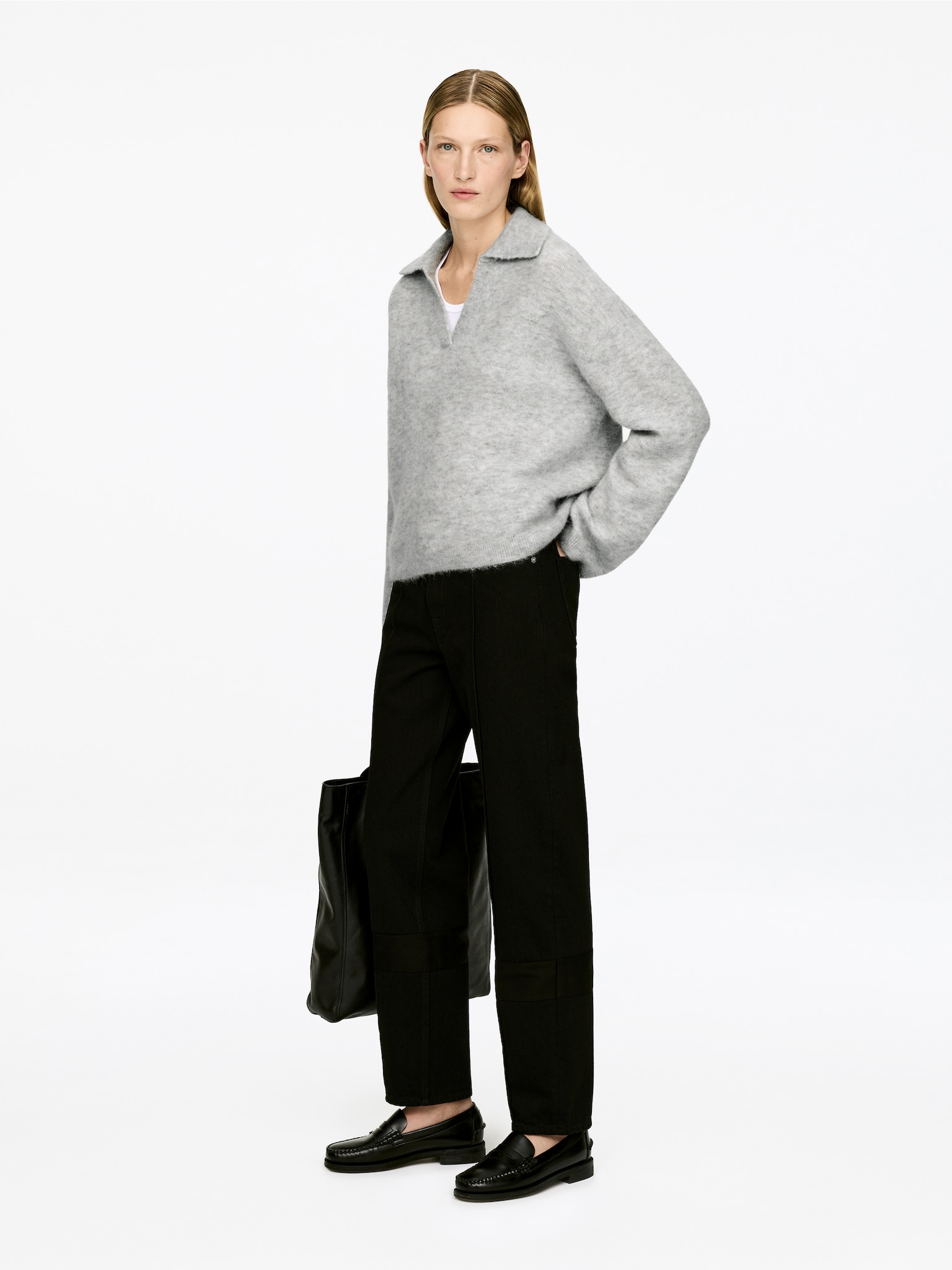 Pull en mélange de laine et d'alpaga - Gris chiné/Marron/Bleu - 4