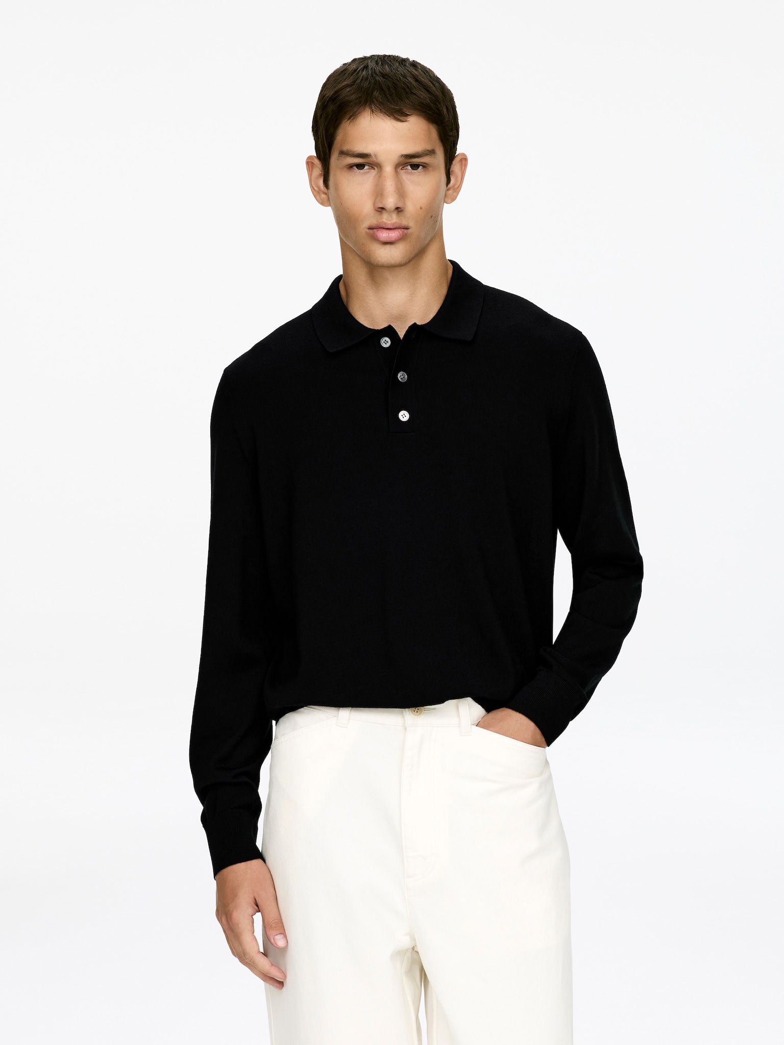 Polo en laine mérinos - Noir/Vert foncé/Gris chiné/Bleu foncé/Marron foncé/Taupe clair