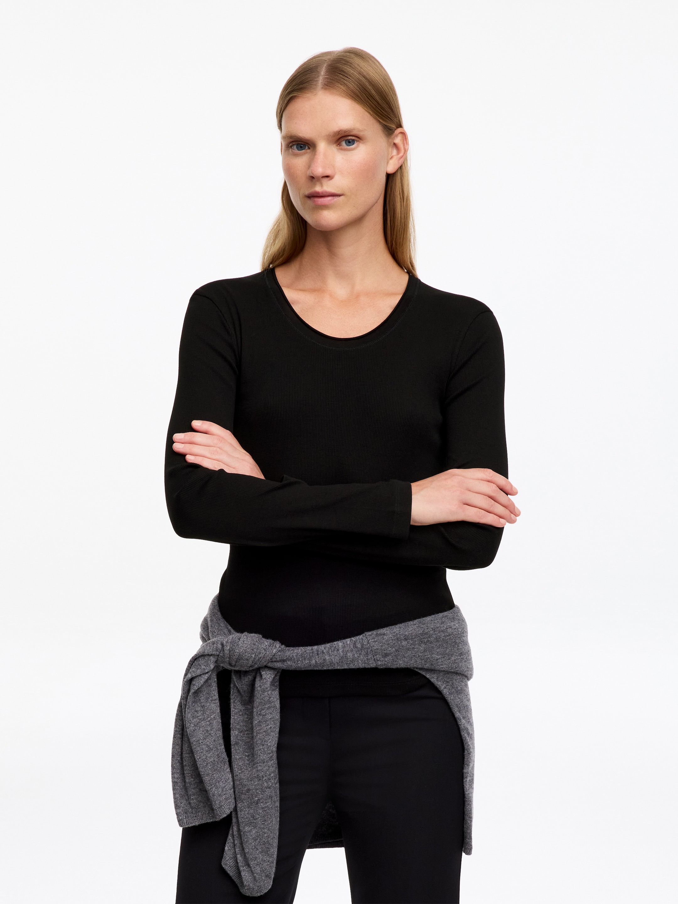 Top de algodón de canalé-Black-20172