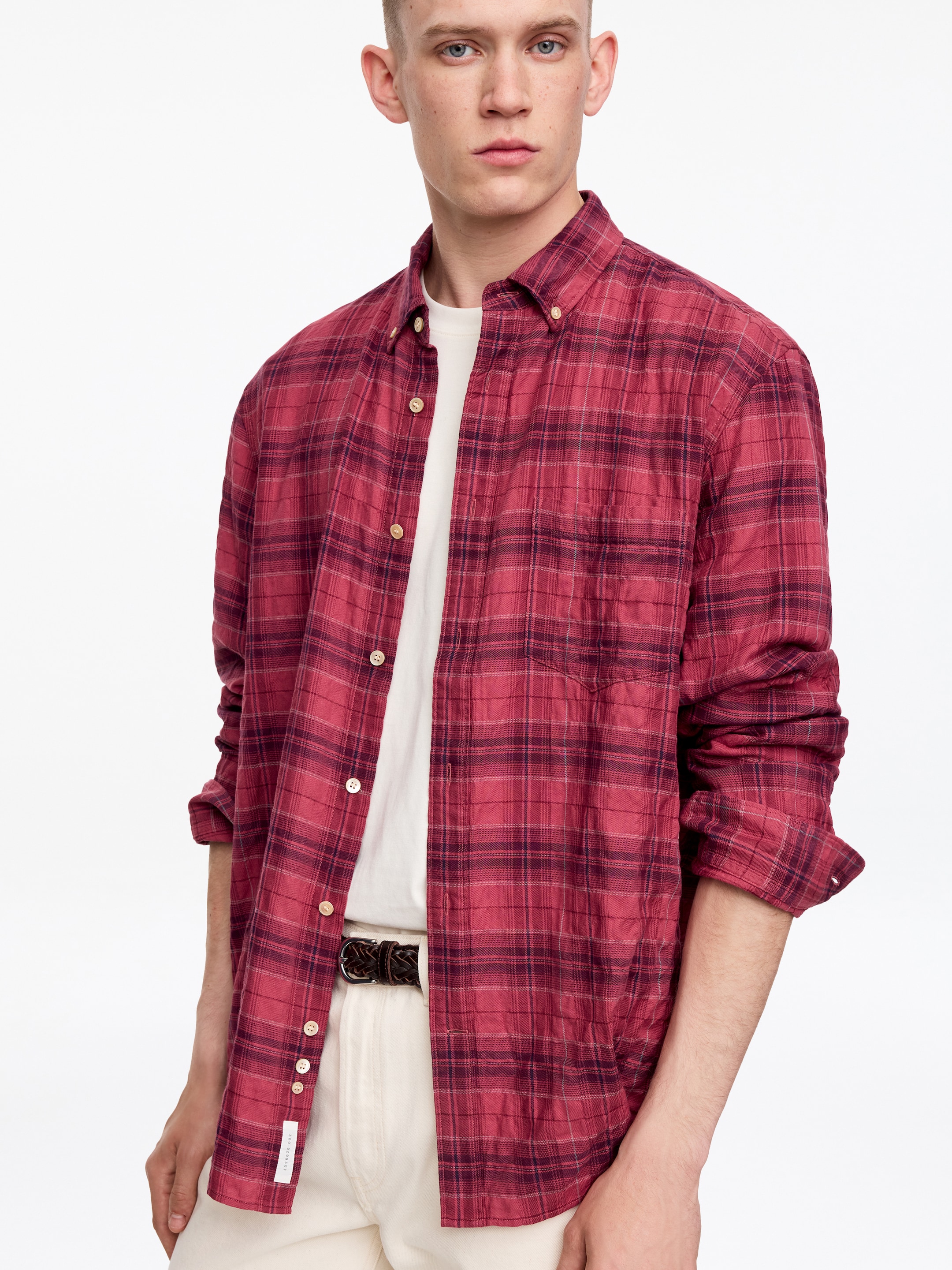 Camisa de franela de corte regular - Rosa oscuro/burdeos - Corte estándar - Men - StillMedia/Lookbook - 3