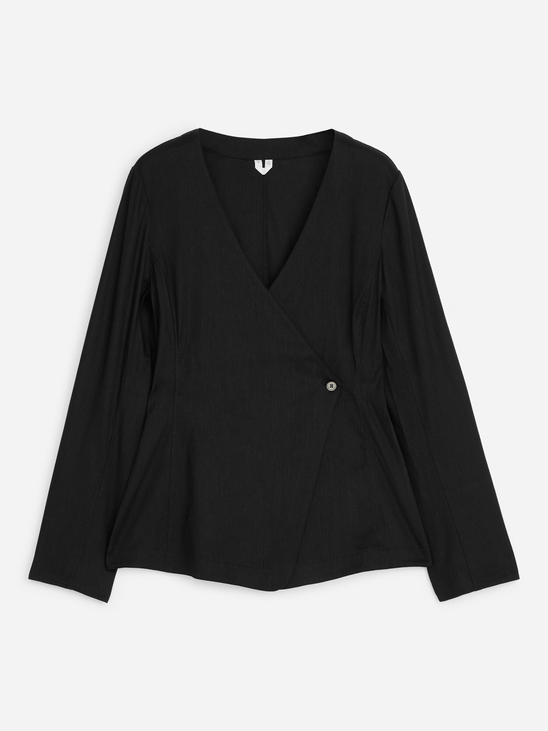 Blusa cruzada en mezcla de lino - Negro - Corte estándar - Women - StillMedia/DescriptiveStillLife - 1