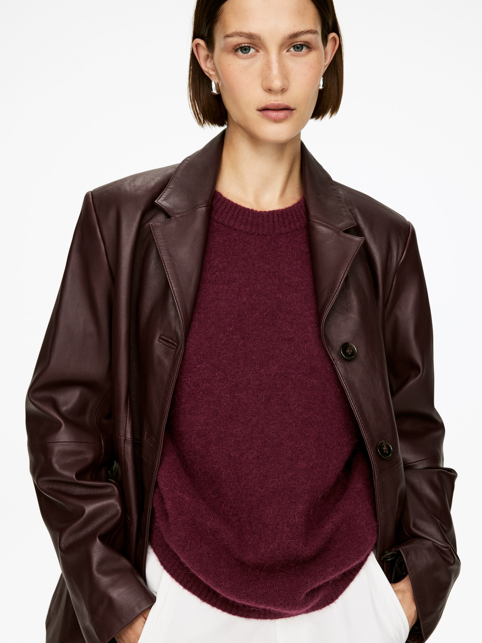 Pull en mélange de laine et d'alpaga - Bordeaux foncé/Noir/Blanc cassé/Beige/Rouge-orangé - 5
