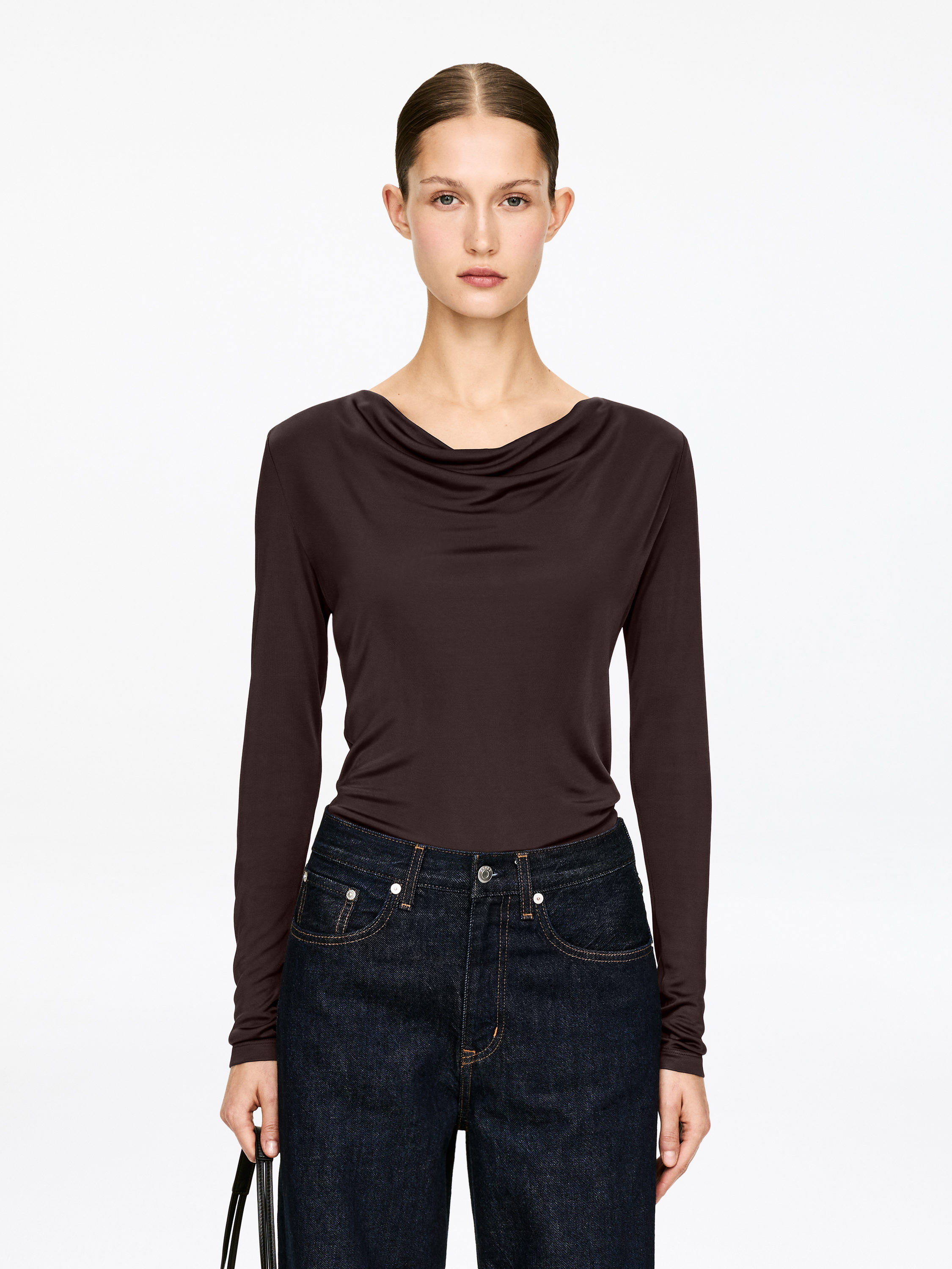 Draped Neckline Top – Dark Brown – Women – ARKET GB