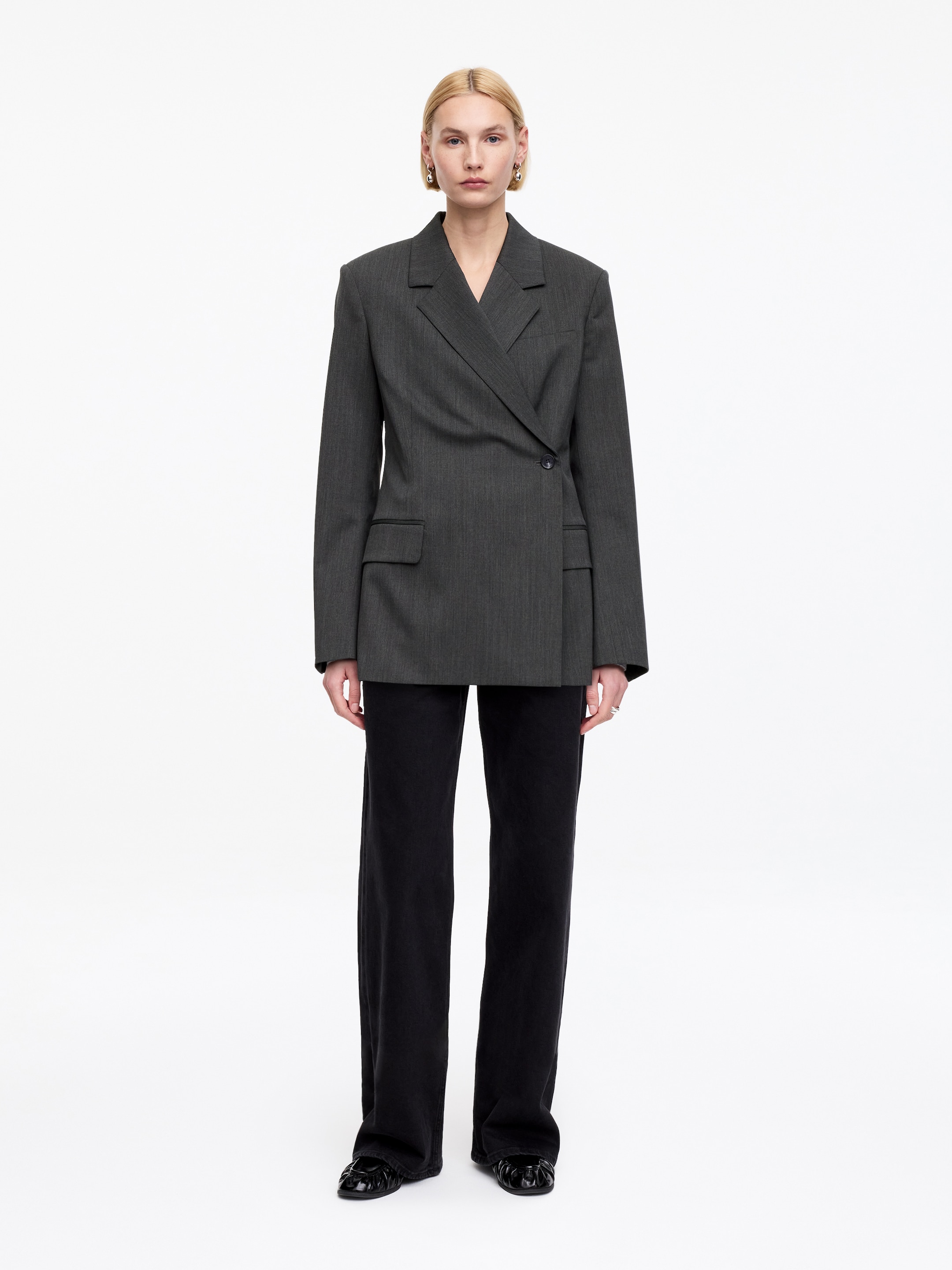 Blazer à boutonnage croisé en laine mélangée - Gris chiné - Relaxed fit - Femme - StillMedia/Lookbook - 9
