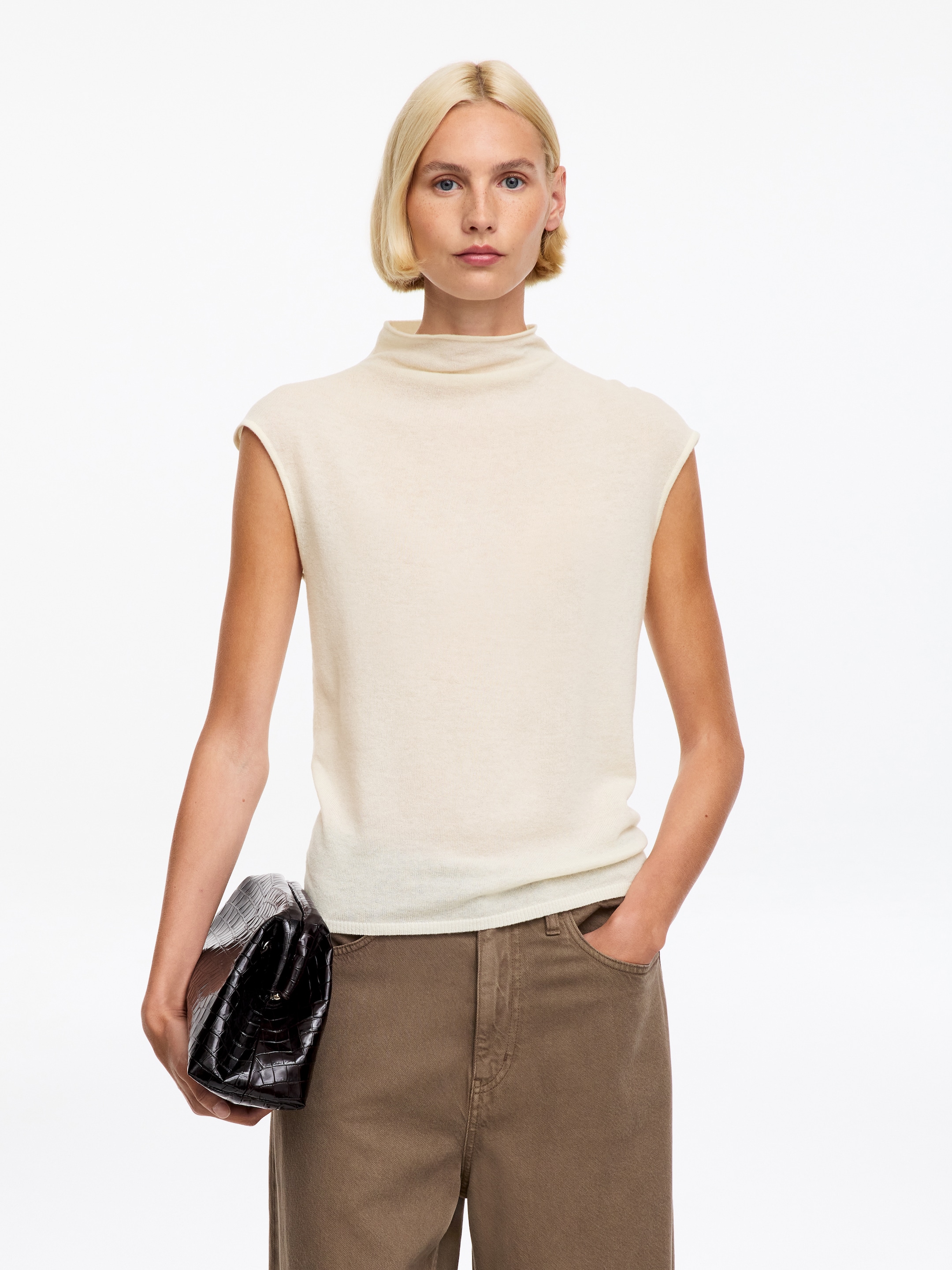 Top de cuello alto en cachemir puro-White-20119