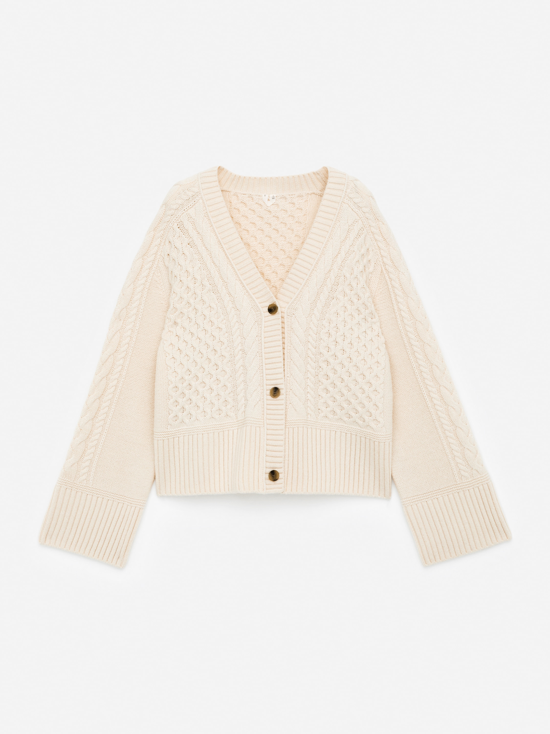 Cable-Knit Wool Cardigan - Off White/Dark Blue