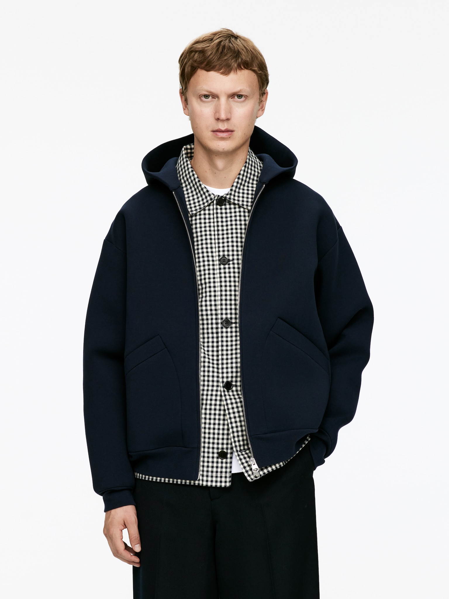 Scuba Zip Hoodie - Dark Blue/Grey Melange/Dark Red