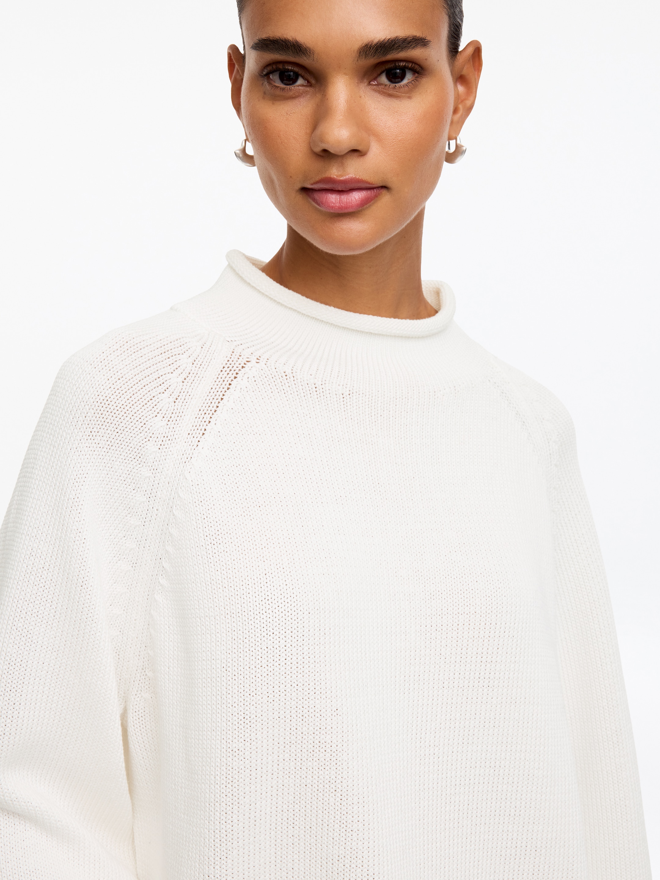 Rolled-Edge Cotton Jumper - White - Loose fit - Women - StillMedia/Lookbook - 2