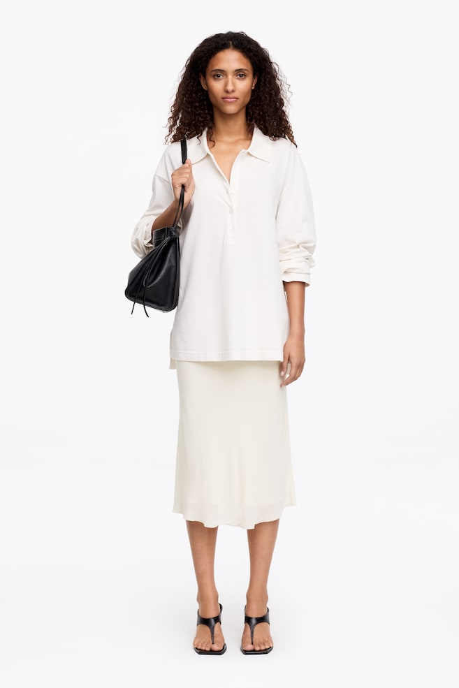 Chiffon Midi Skirt - Off White/Black - 2