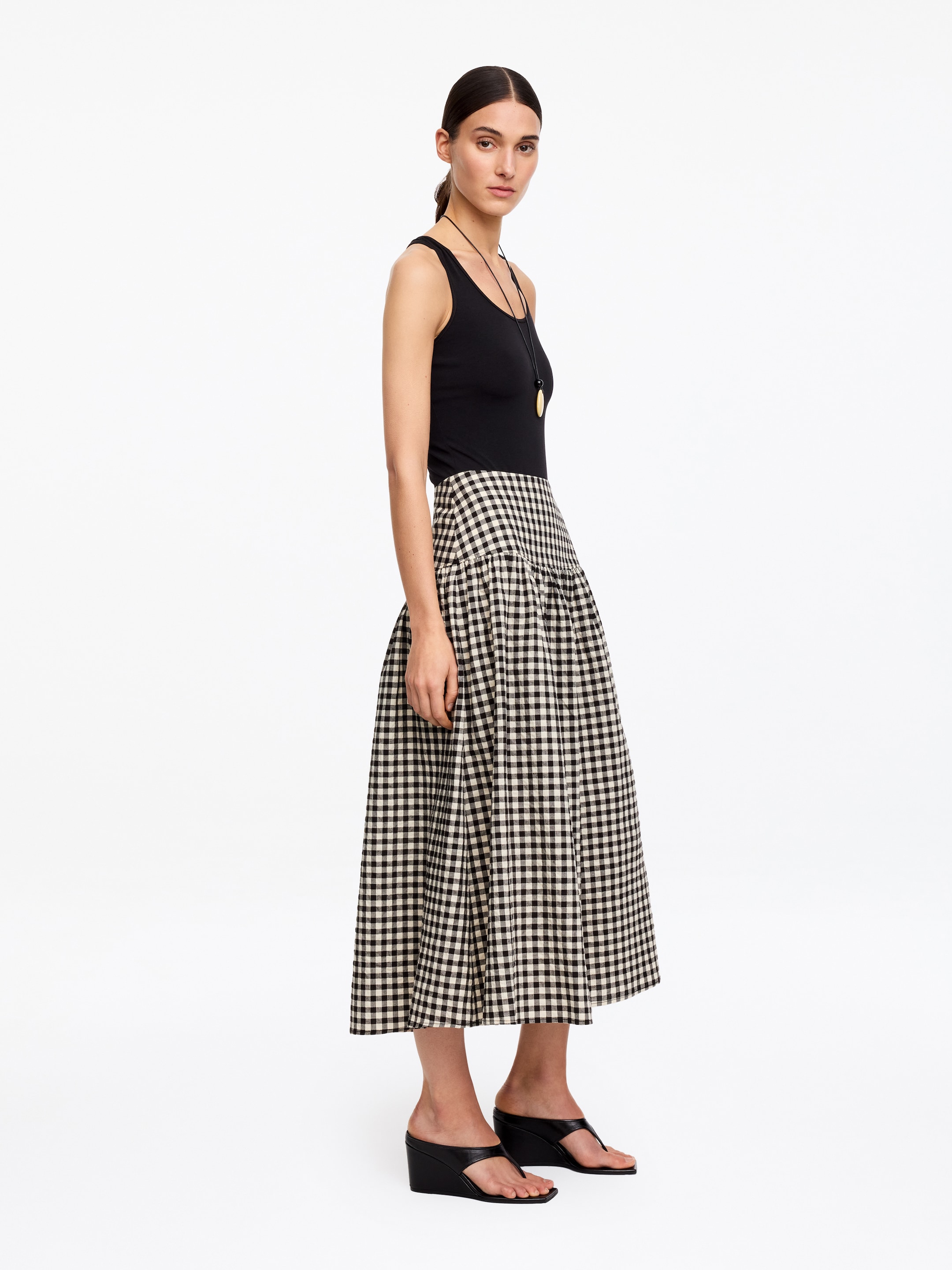 Gonna in seersucker - Bianco/Nero - Regular fit - Women - StillMedia/Lookbook - 4
