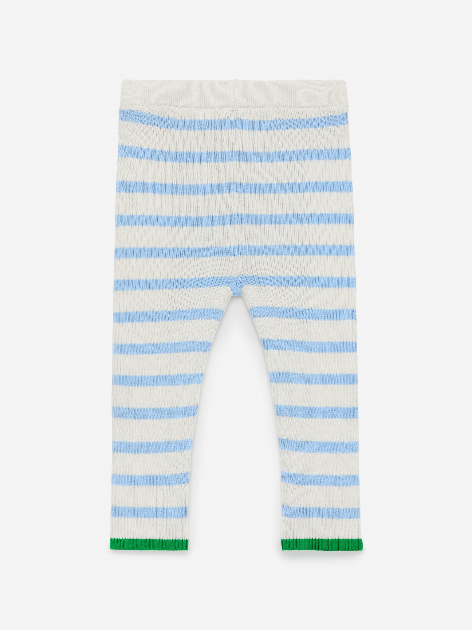 Newborn Rib-Knitted Leggings - Blue/Off White/Green - 2