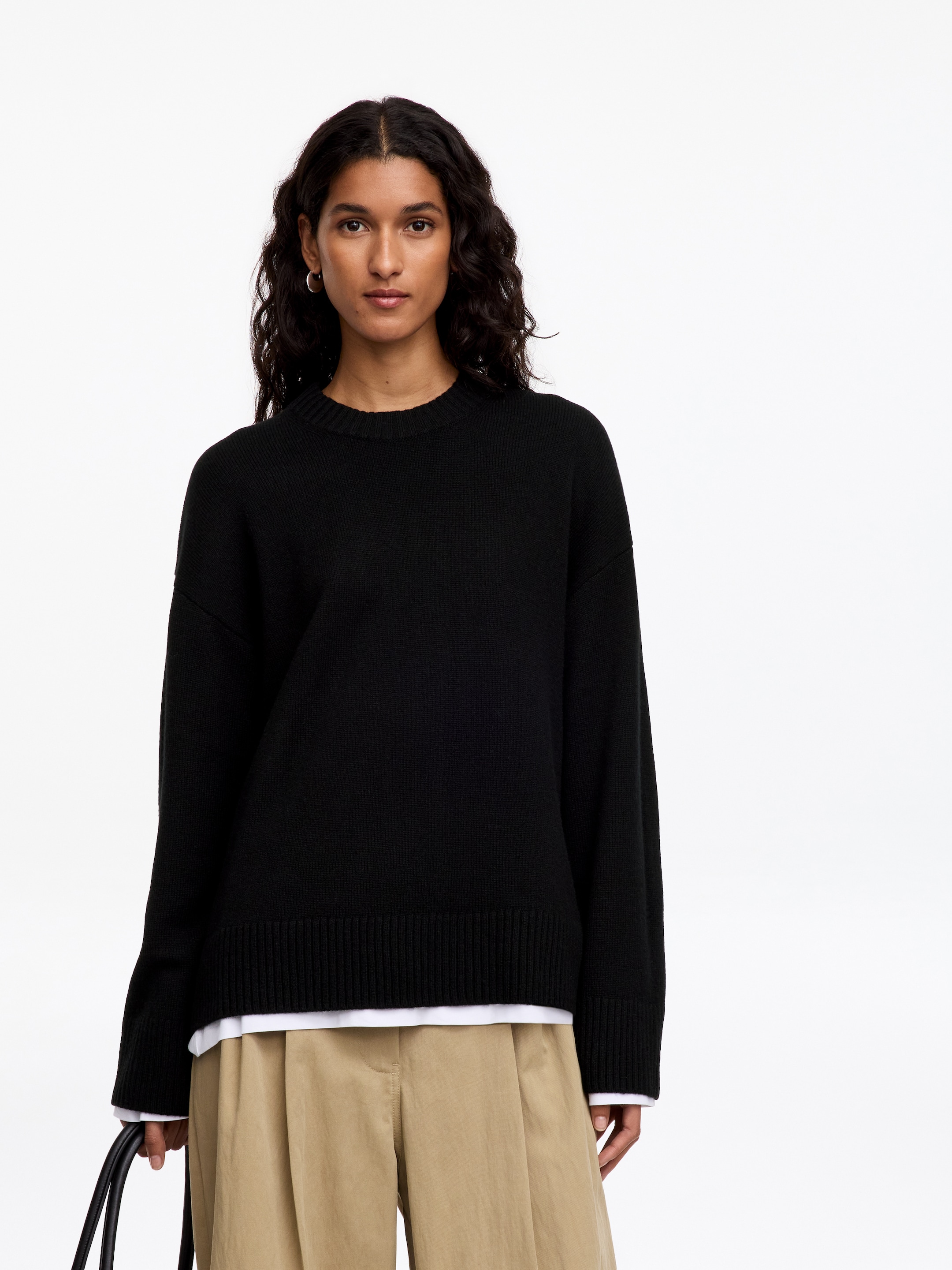 Oversize-Pullover aus reinem Kaschmir​-Black-16491