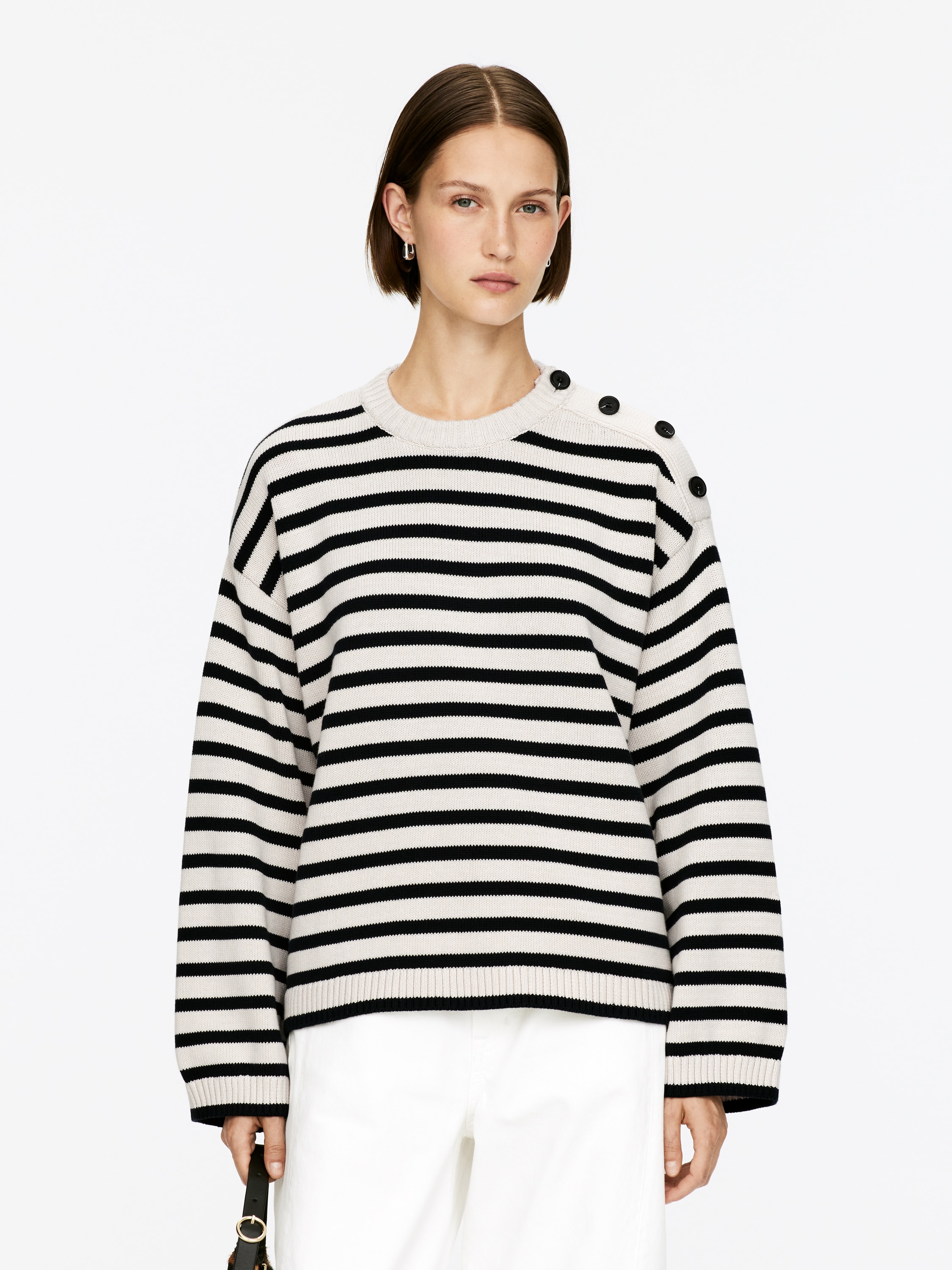 Oversized bavlněný svetr - Béžová/černá