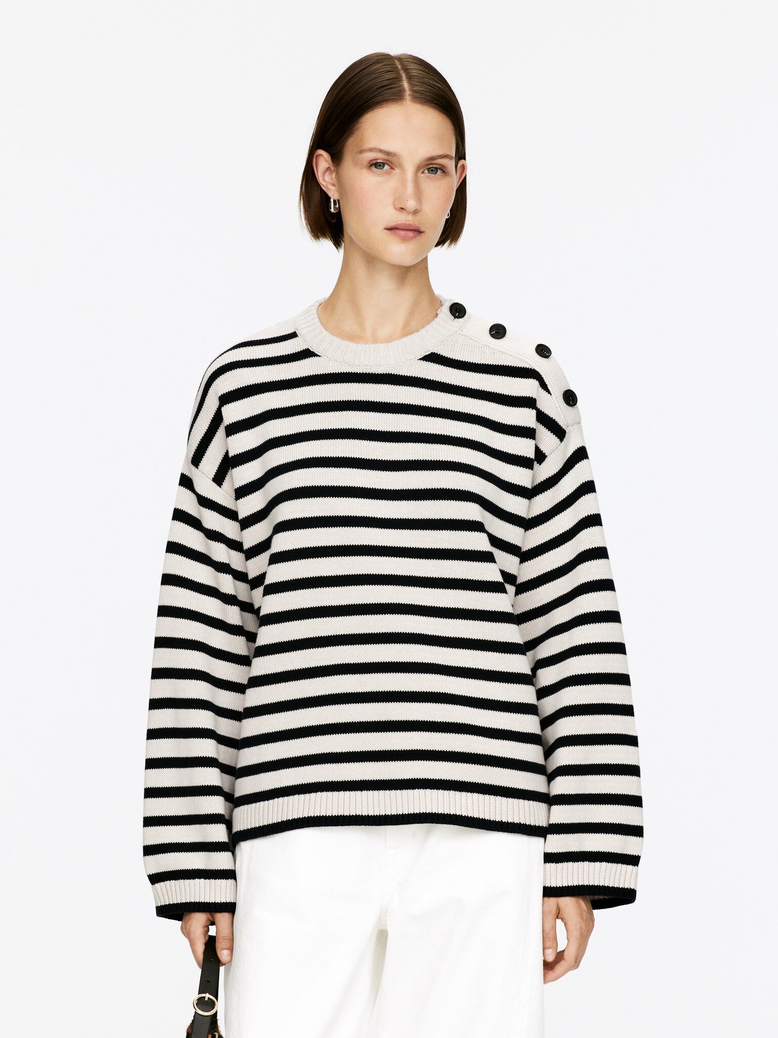 Maglione oversize in cotone - Beige/Nero