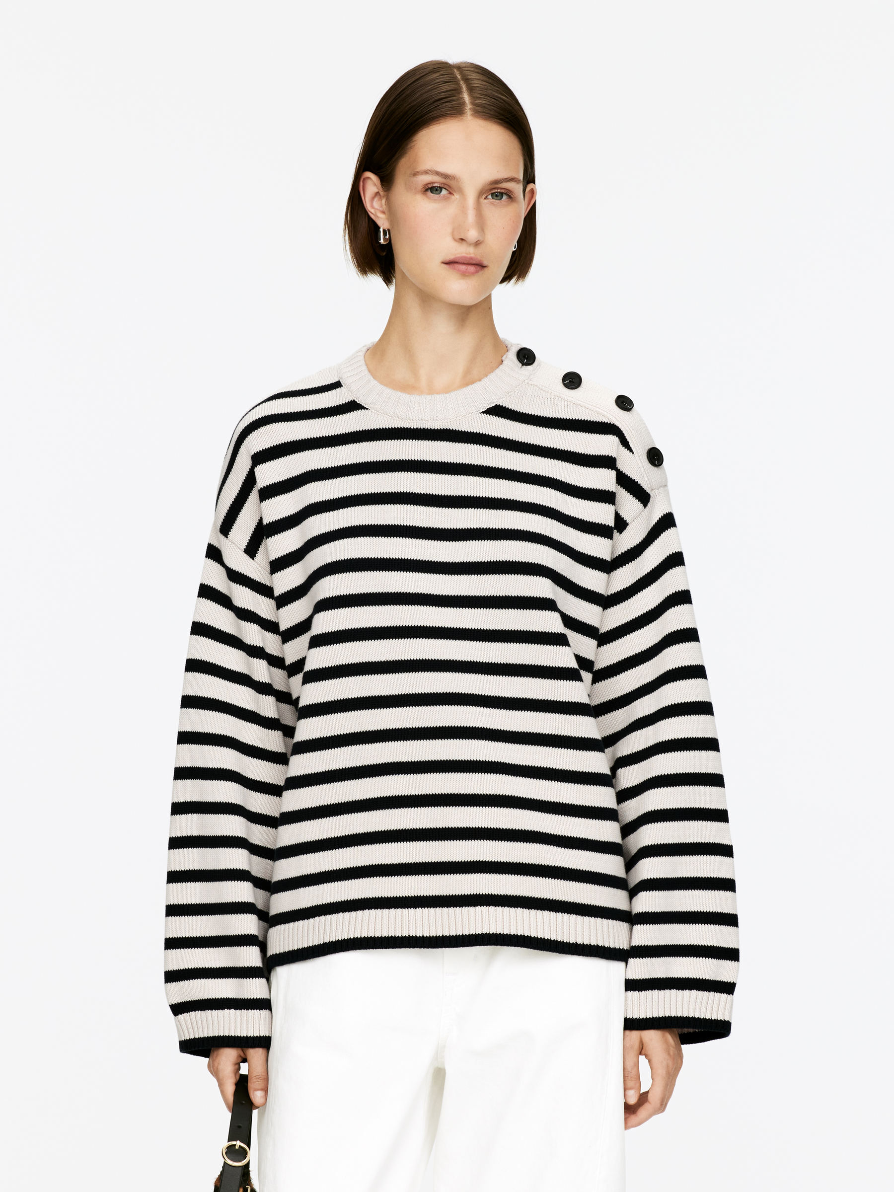 Oversized Cotton Jumper - Beige/Black - Loose fit - Women - StillMedia/Lookbook - 7