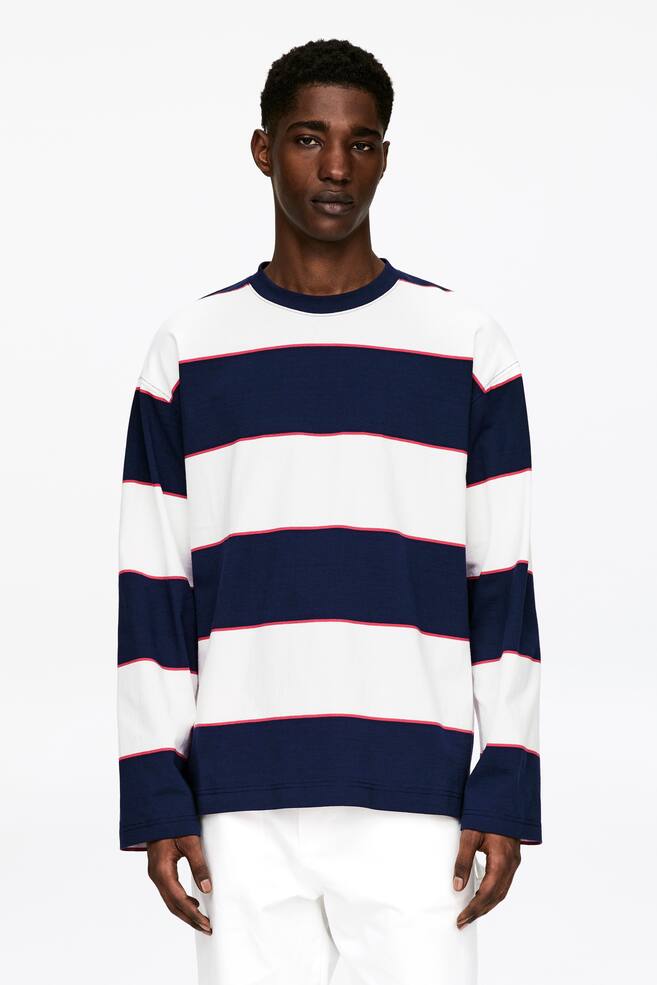 Relaxed Long-Sleeve T-Shirt - Off White/Blue/Red/Purple/Off White/Blue/White - 2