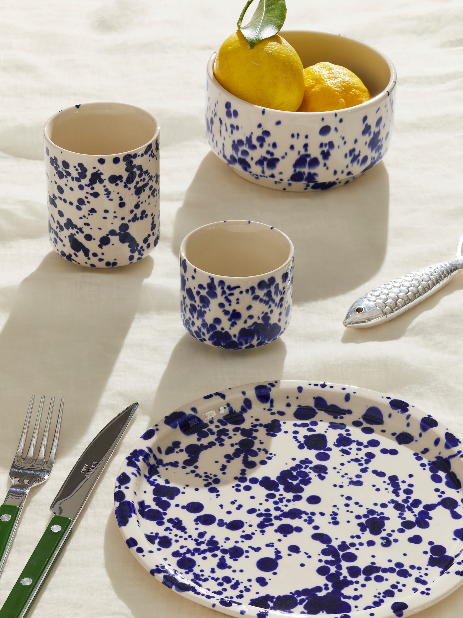 Set de 2 căni din ceramică - Albastru/Alb/Off White/Blue Splash/Pink Splash/Blue Checks - 2