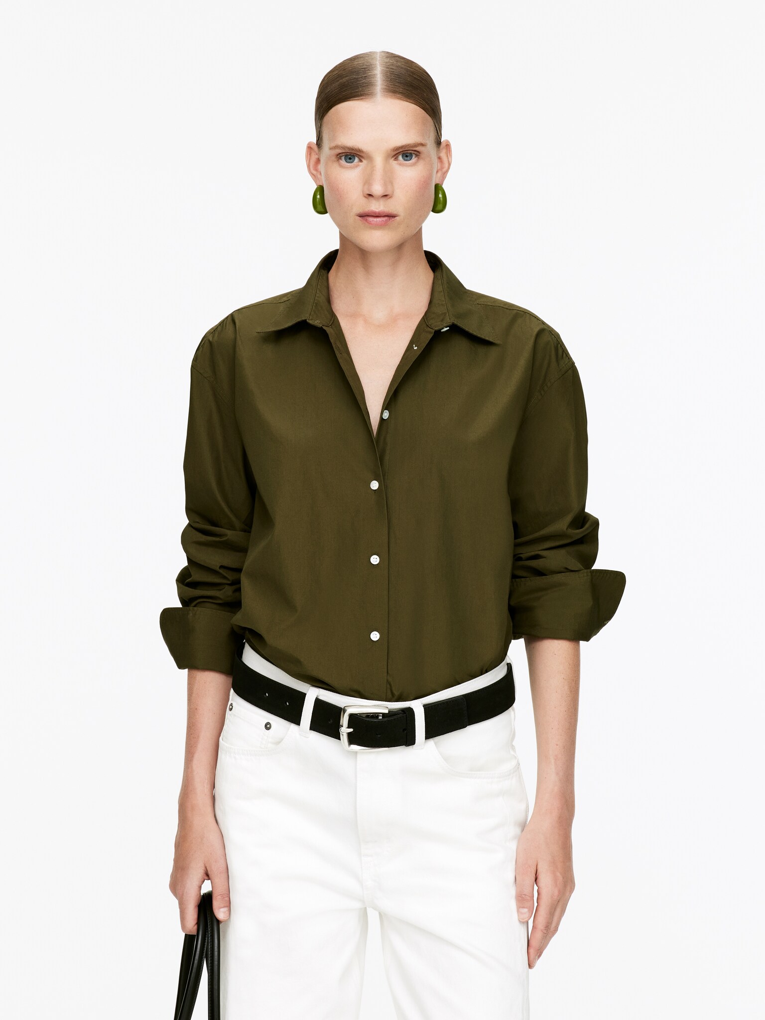 Cotton Poplin Shirt - Khaki Green/Blue/Burgundy/Pink/Blue