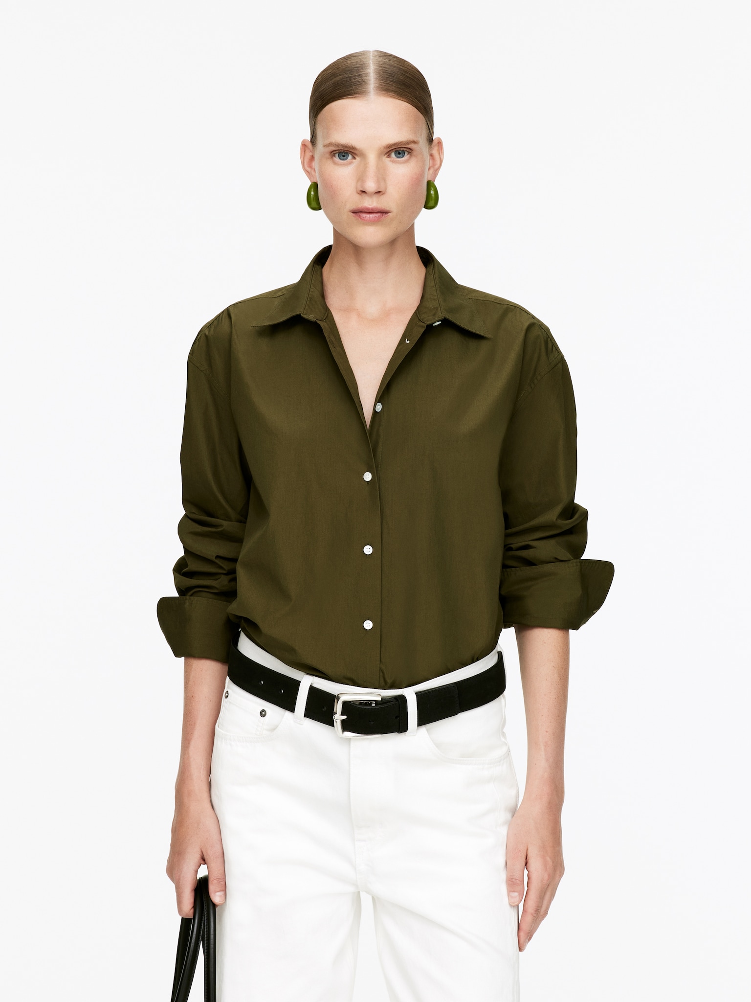 Camisa de popelina de algodón - Verde caqui/Rosa/azul