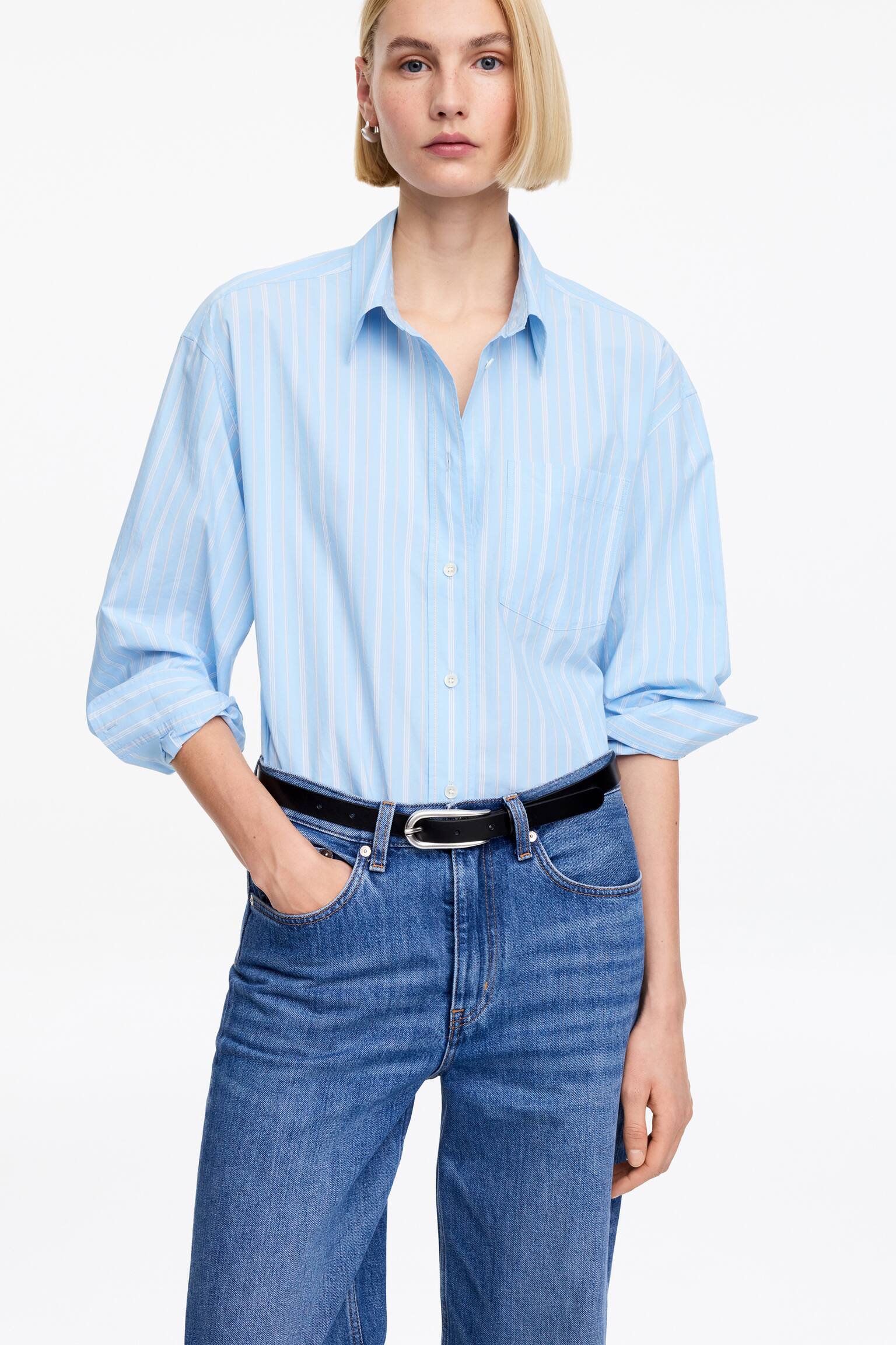 Skjorta i bomull - Ljusblå/randig/Brun/vit - 3