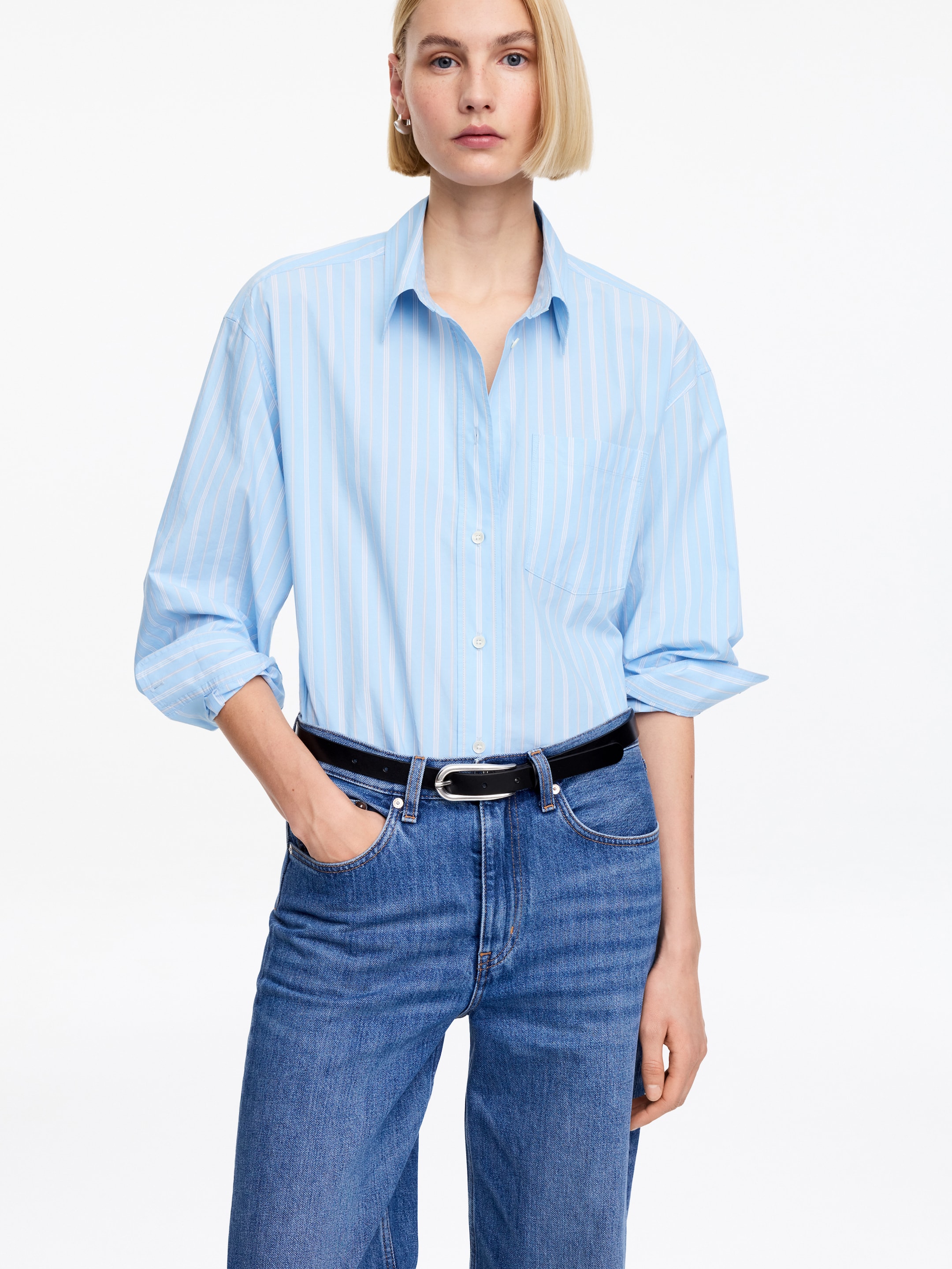 Cotton Shirt - Light Blue/Striped - Regular fit - Women - StillMedia/Lookbook - 2