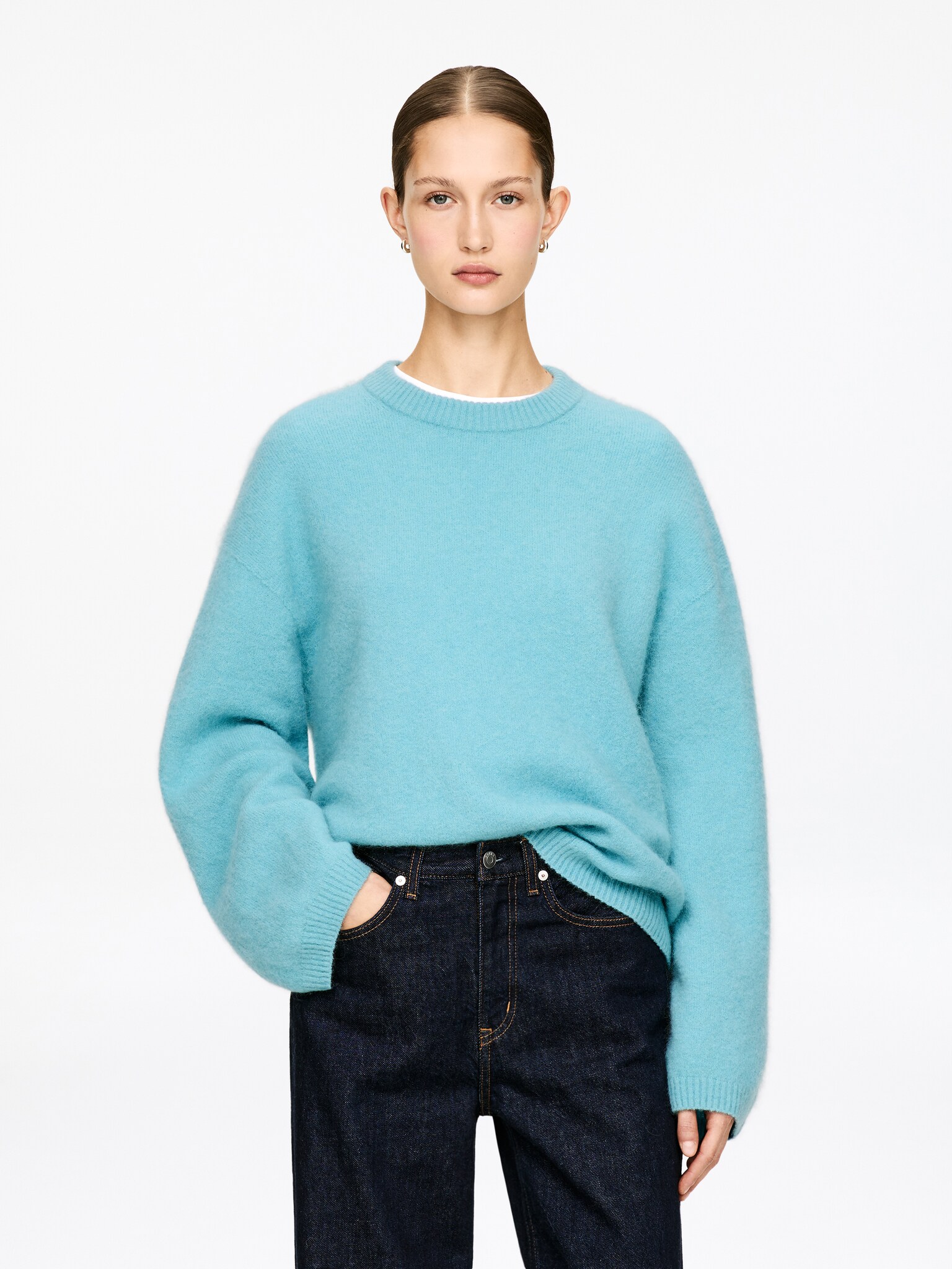 Alpaca-Wool Blend Jumper - Turquoise/Light Grey/Green/Off White/Dusty Pink/Dark Burgundy/Black/Beige - 1