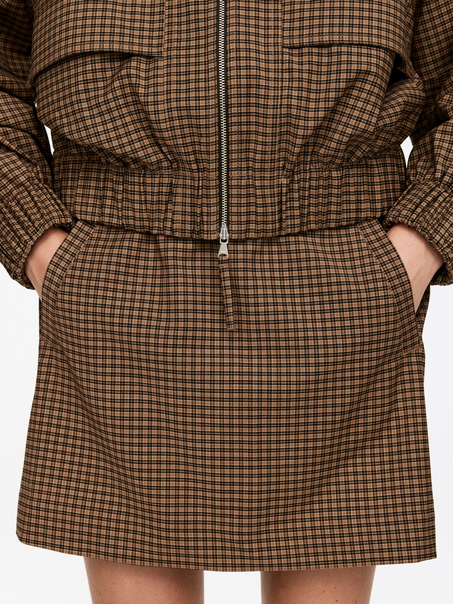 Elastic-Waist Mini Skirt - Brown - 4