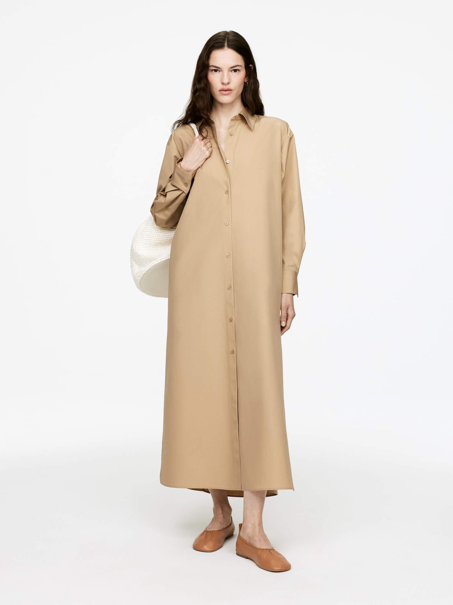 Vestido camisero oversized fit - Beige/Marrón oscuro/Lila/Blanco
