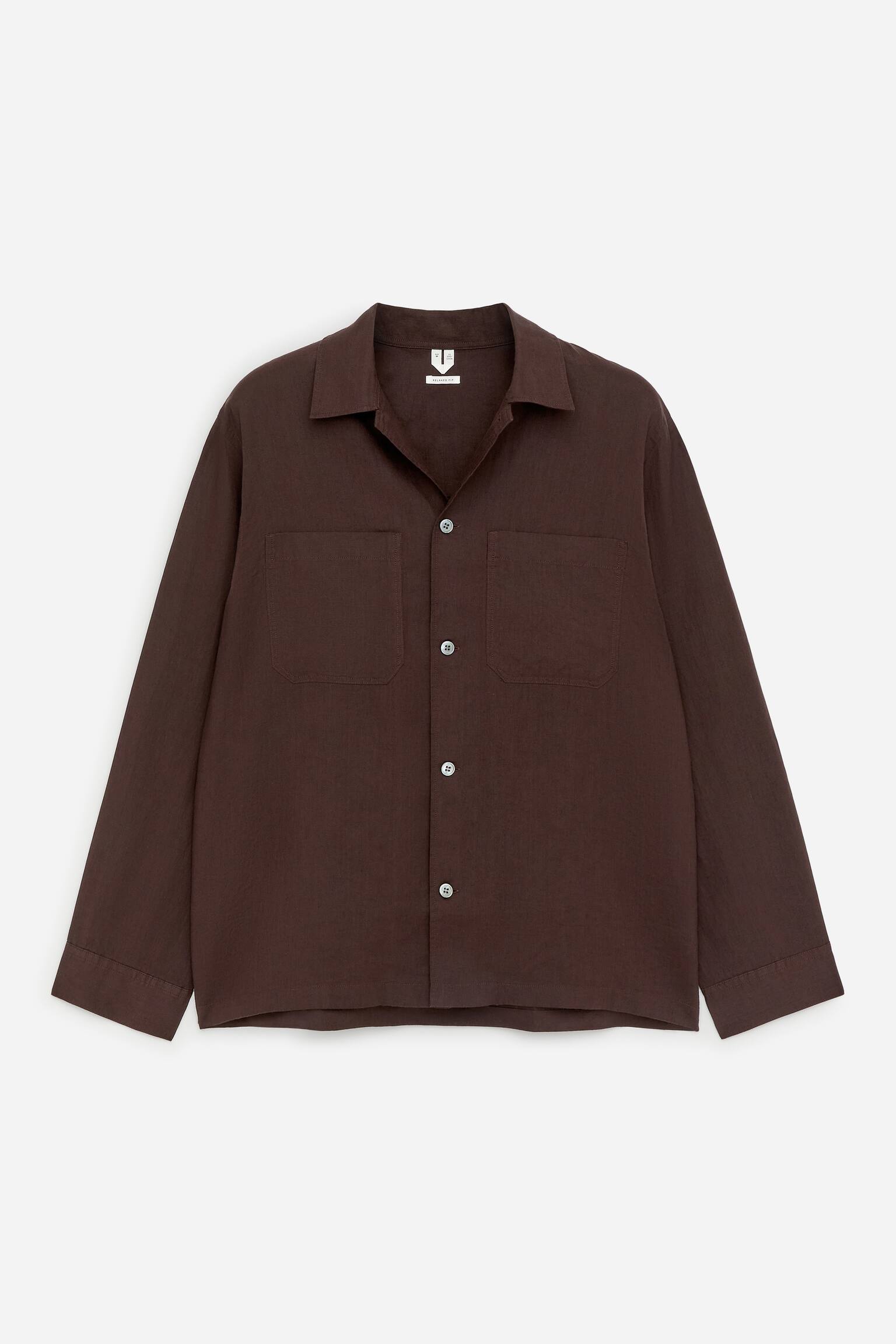 Chemise décontractée en lin-Marron - 2