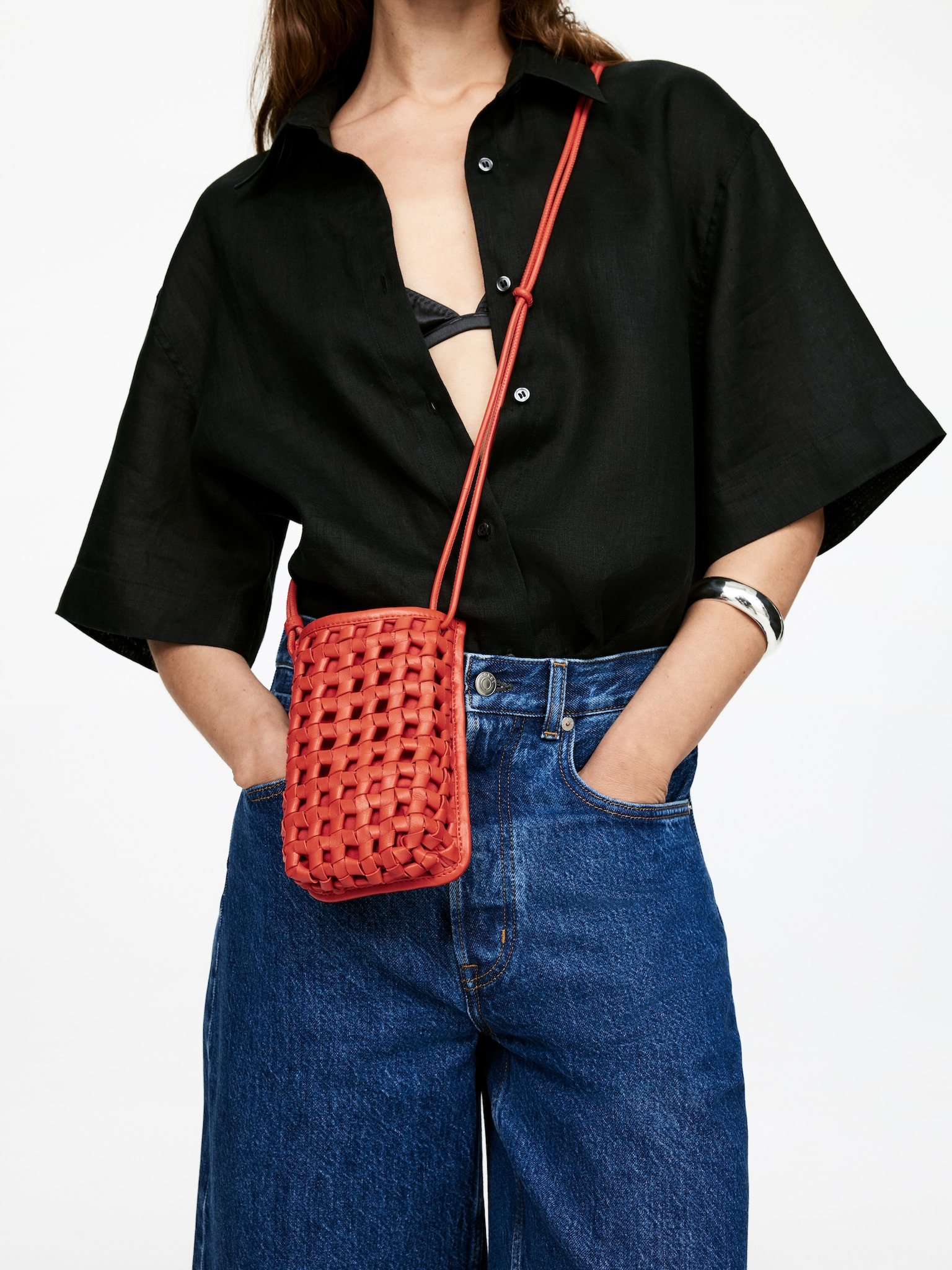 Étui de téléphone en cuir - Orange/Marron foncé