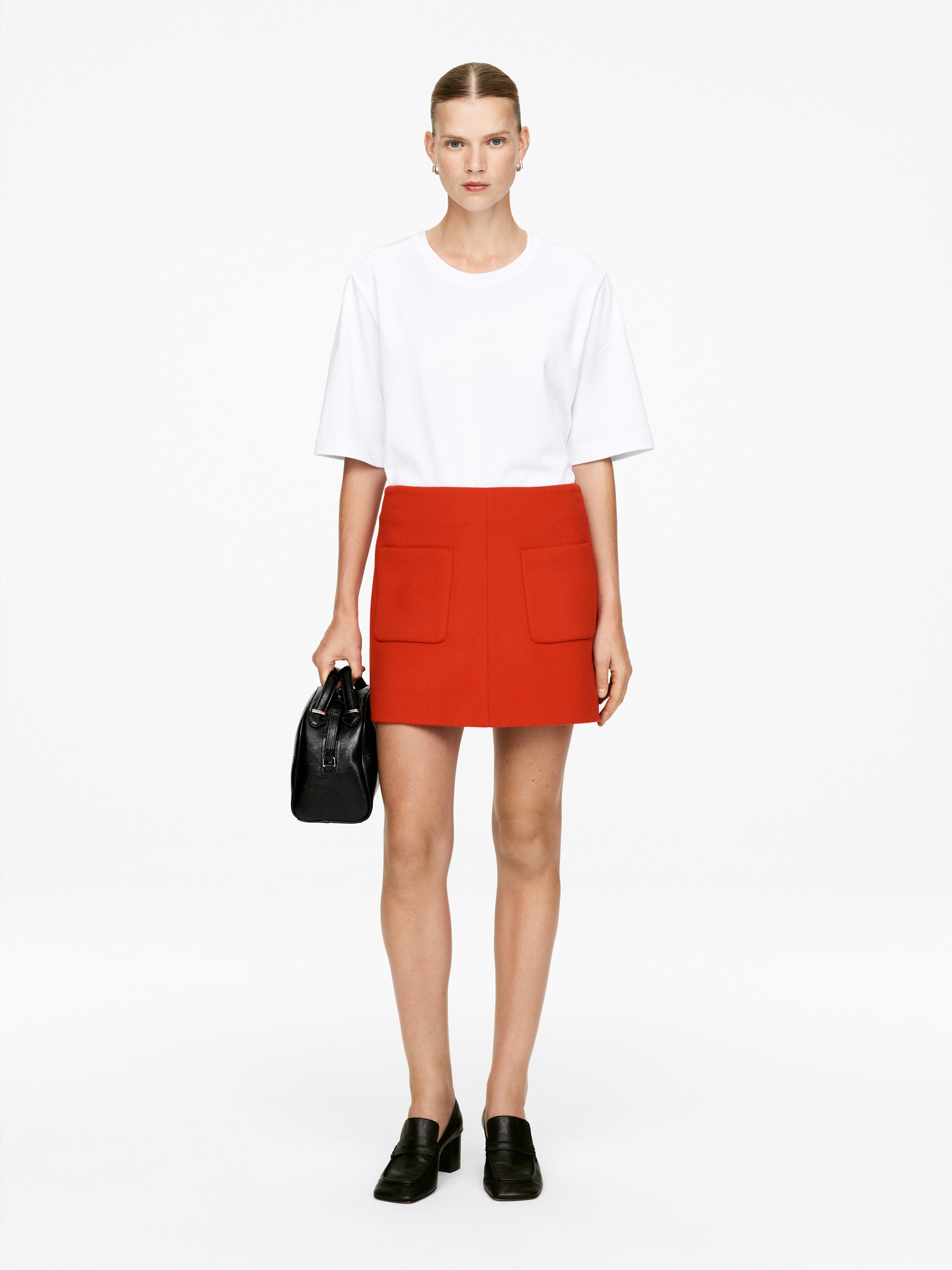 Fustă mini din amestec de lână - Portocaliu/Gri închis