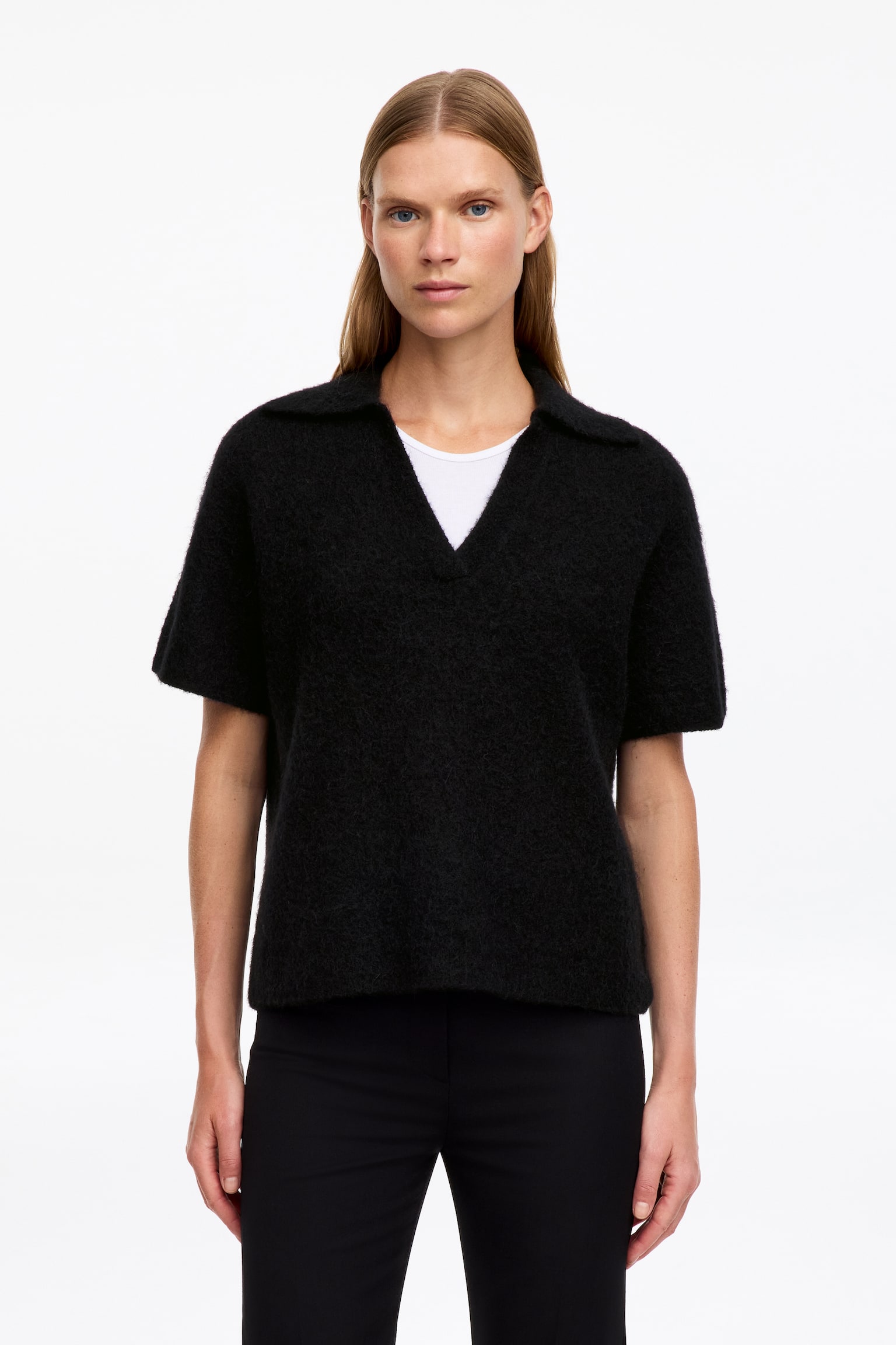 Dzianinowy sweter polo - Czarny/Ciemnozielony - 1