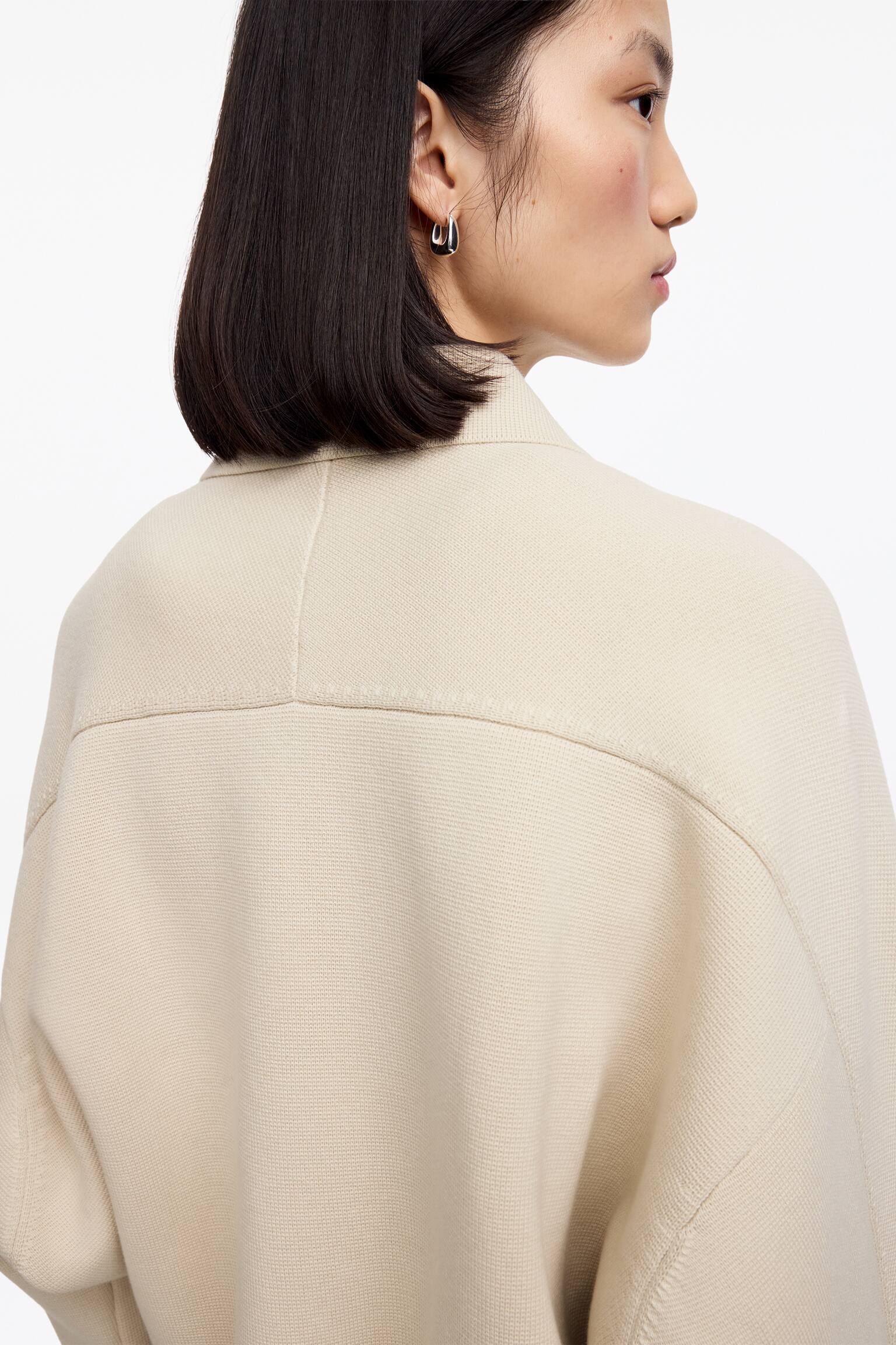 Pletená bavlněná bunda - Béžová/Tmavě modrá - 6