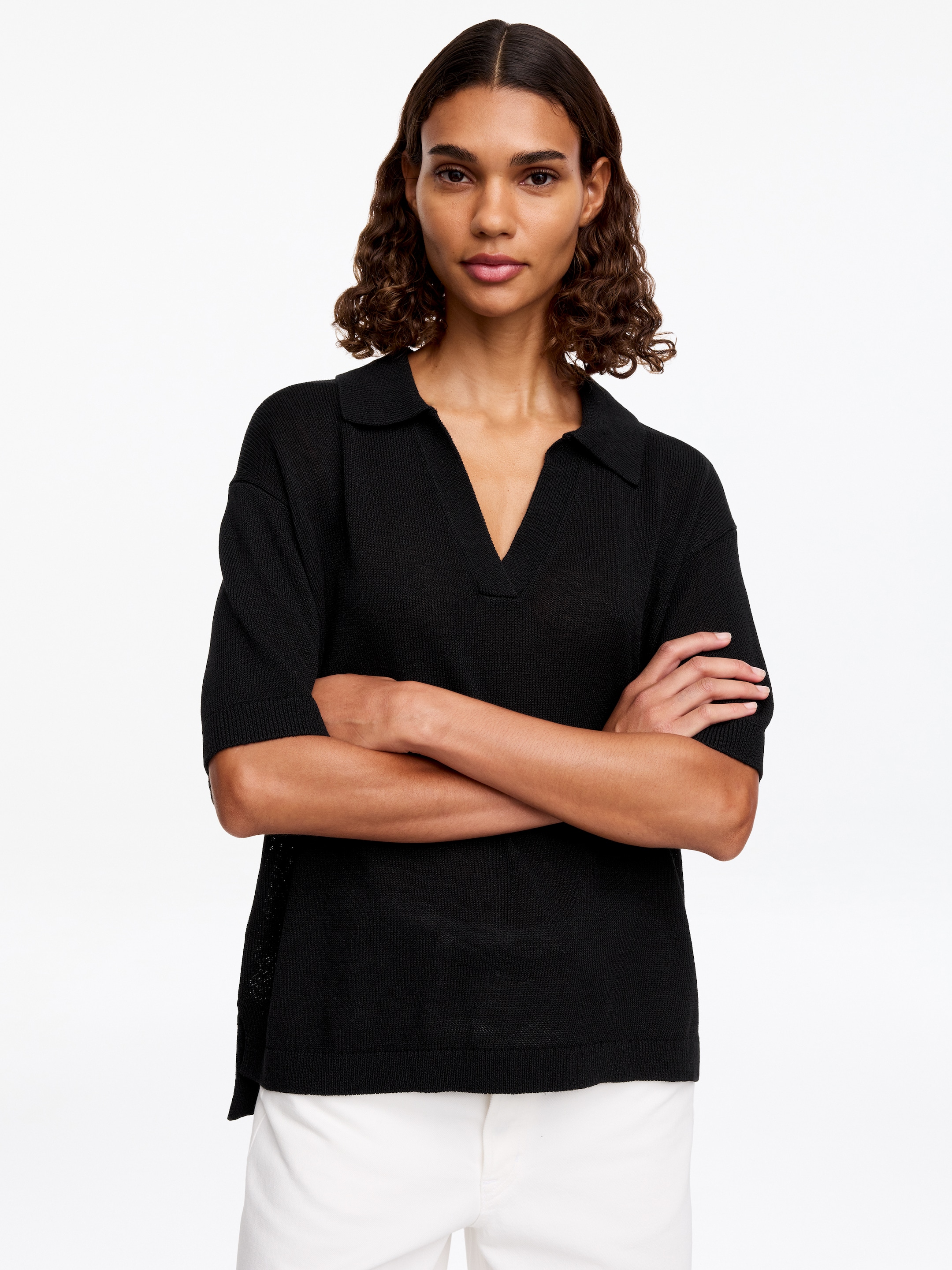 Gestrickter Polopullover - Schwarz - Loose Fit - Damen - StillMedia/Lookbook - 3