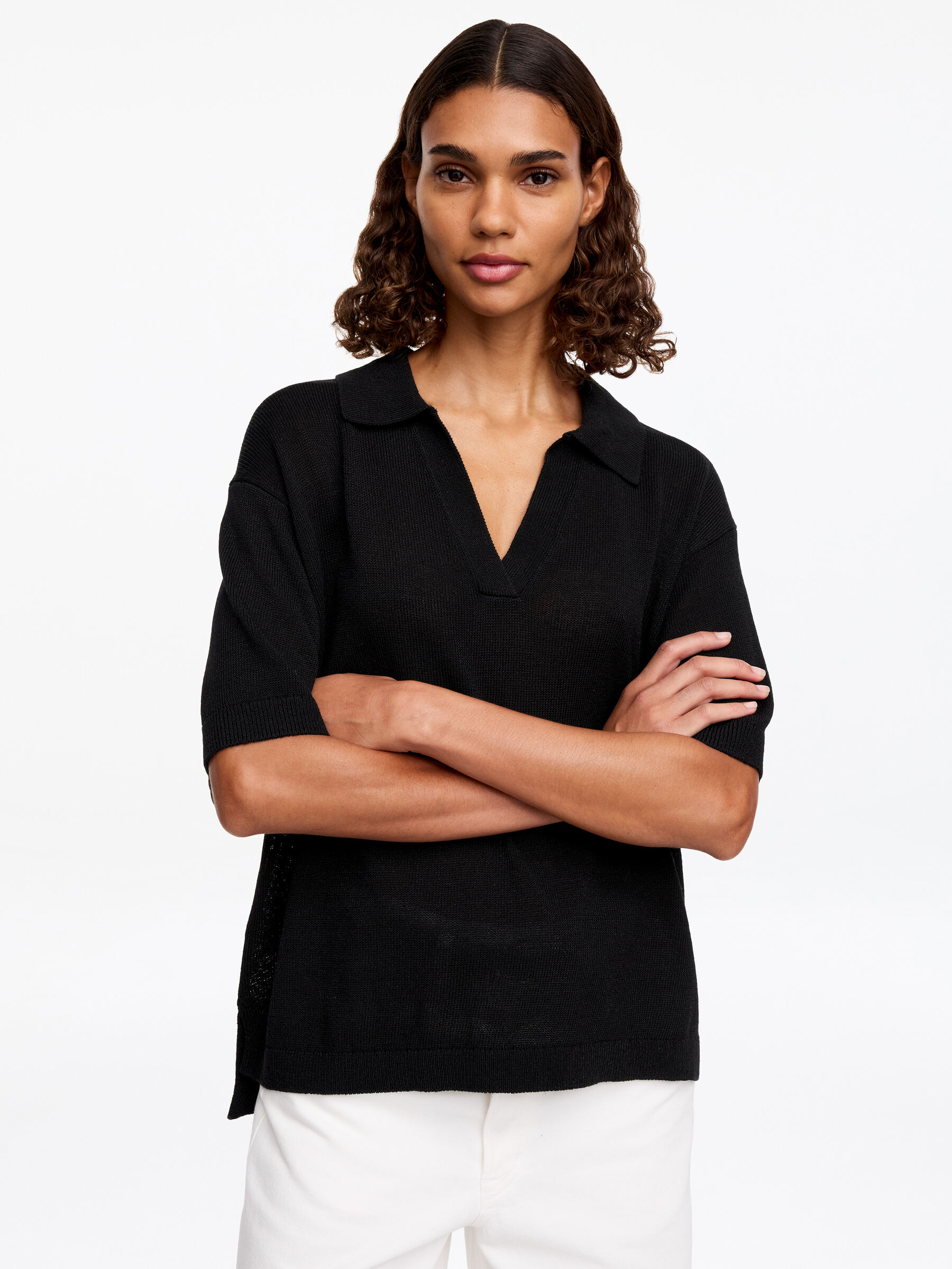 Pull polo en maille - Noir - Loose fit - Femme - StillMedia/Lookbook - 3