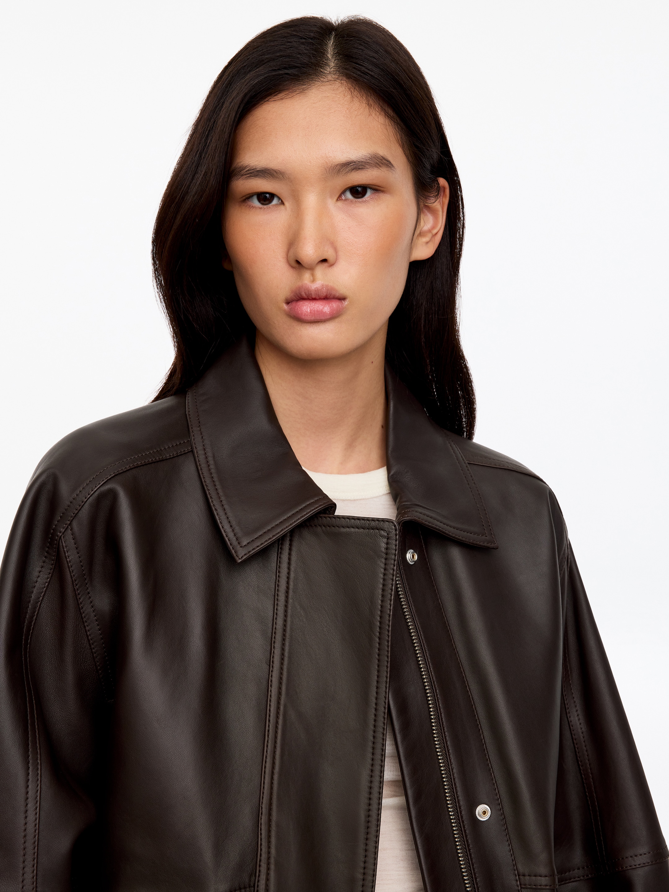 Luźna skórzana kurtka - Brązowy - Fason swobodny - women - StillMedia/Lookbook - 10