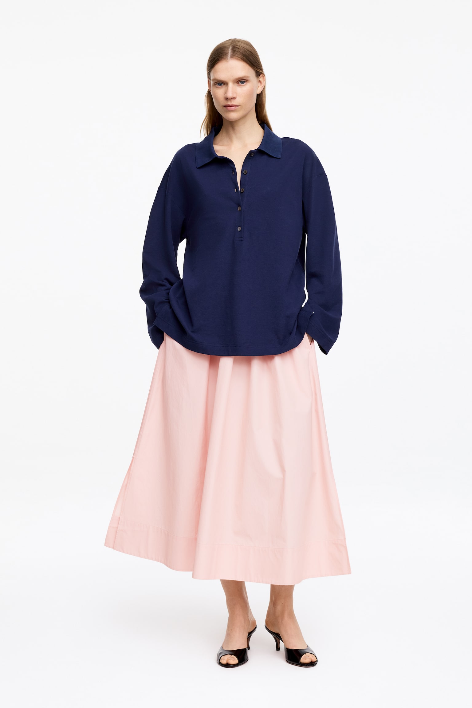 Jupe midi en coton - Rose/Bleu foncé - 1