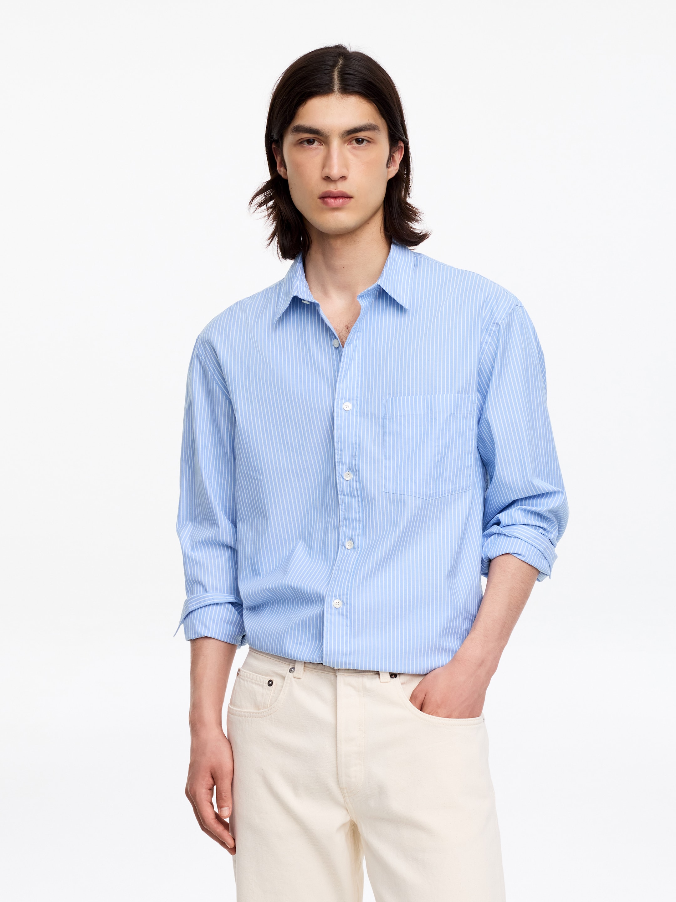 Relaxed Poplin Shirt-#A6B8D1-13930