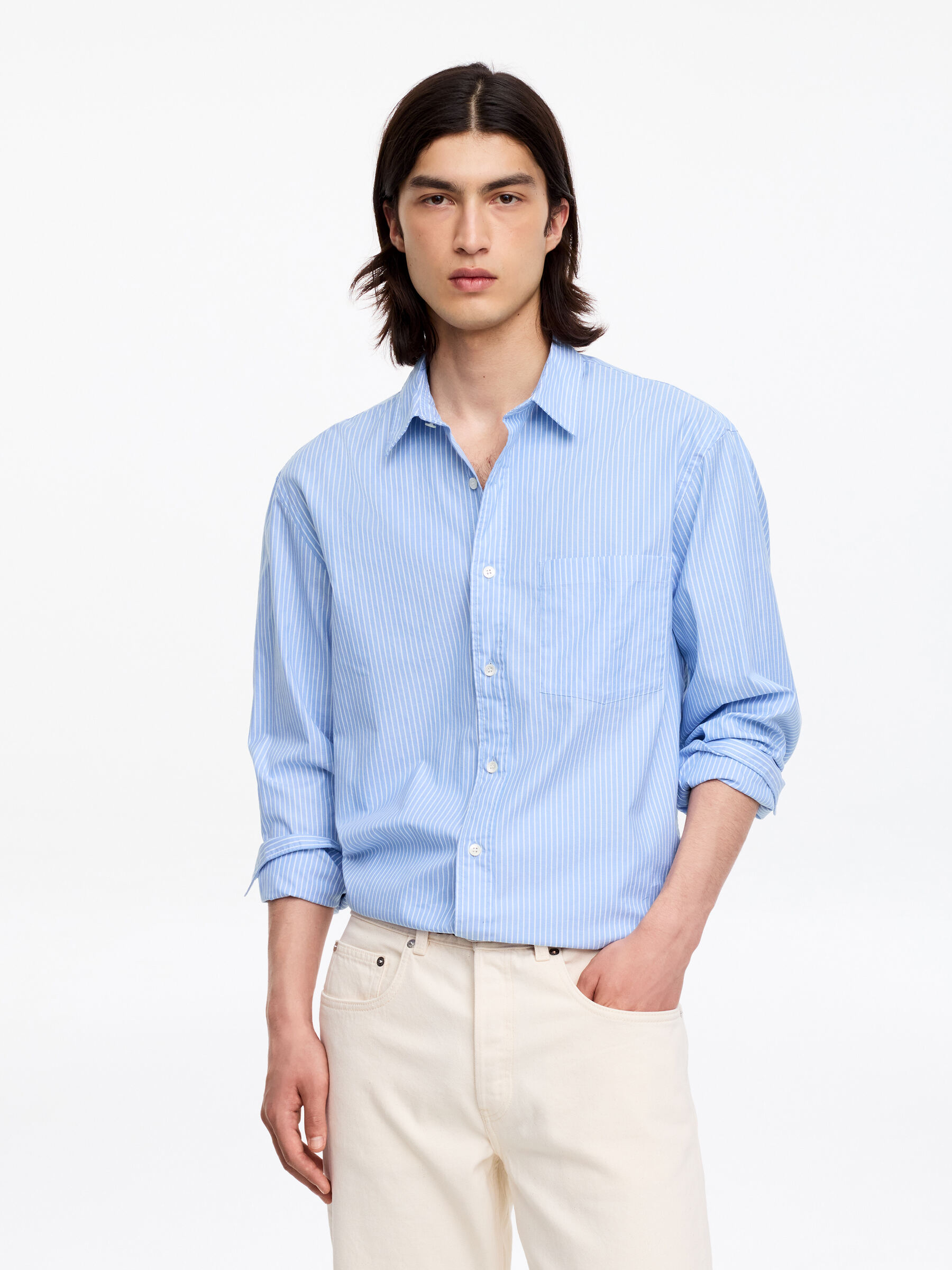 Chemise en popeline décontractée-#A6B8D1-13930