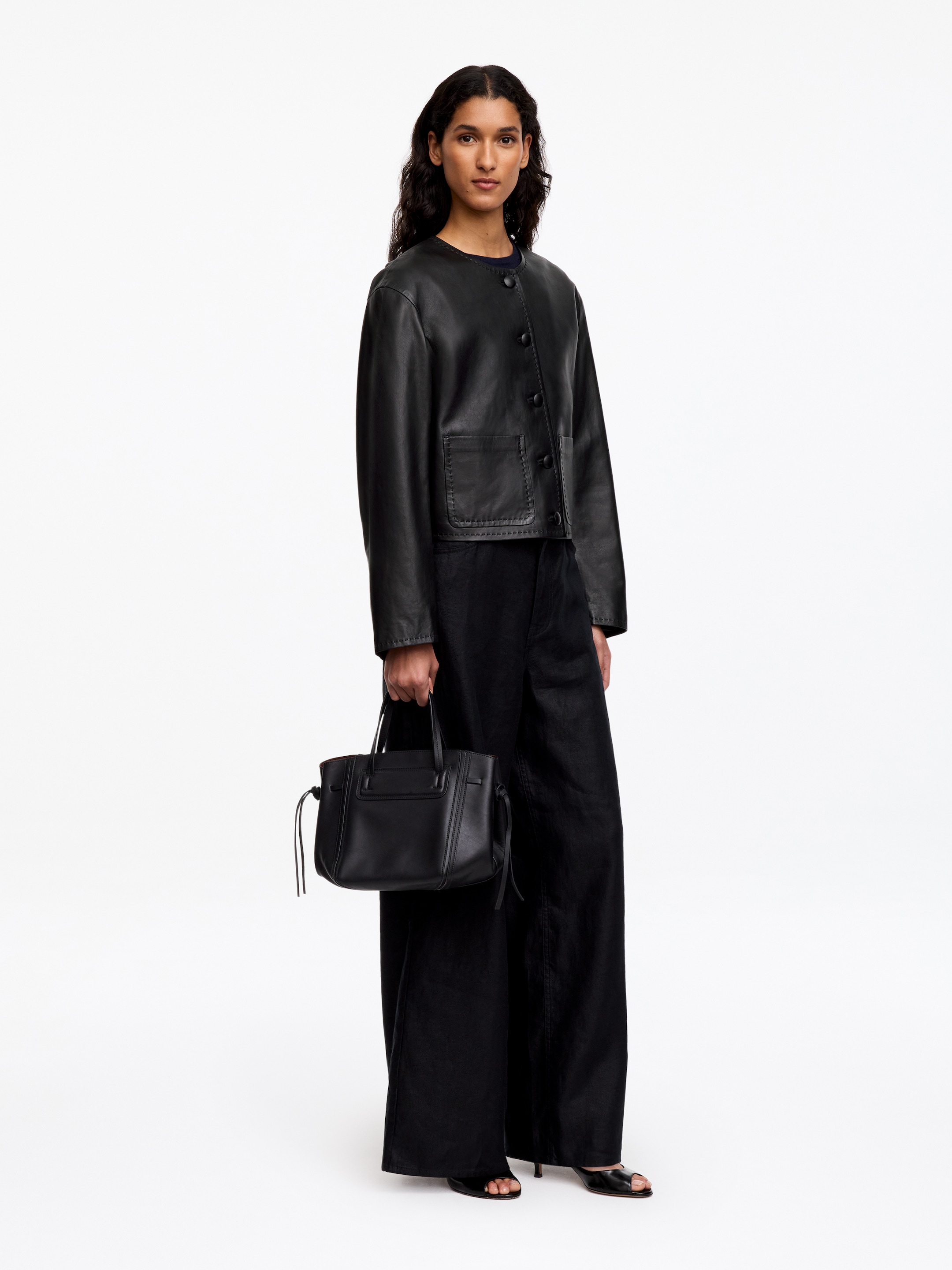 Collarless Leather Jacket - Black - Regular fit - Women - StillMedia/Lookbook - 5