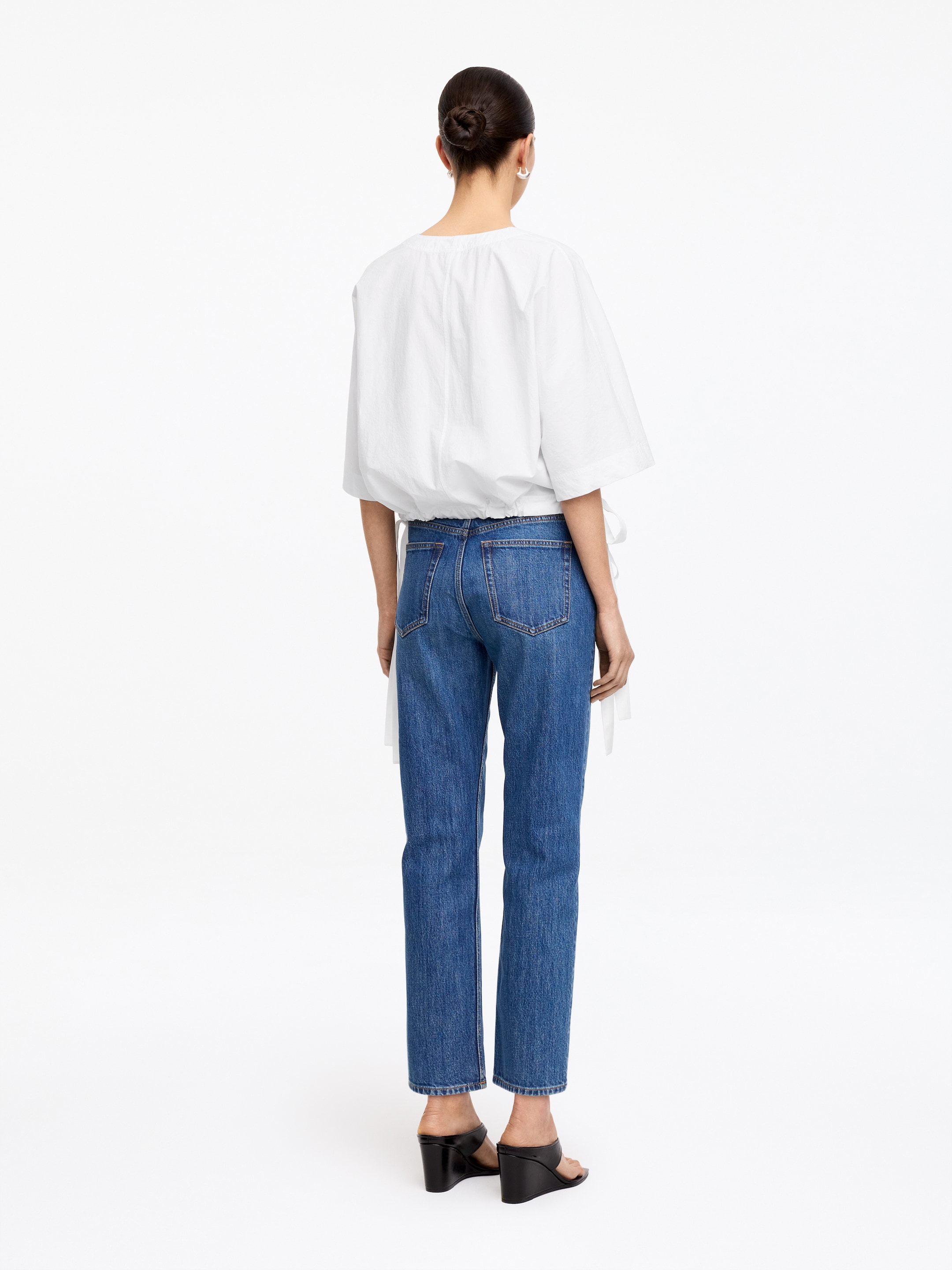 Drawstring Hem Cotton Top - White - Loose fit - Women - StillMedia/Lookbook - 4
