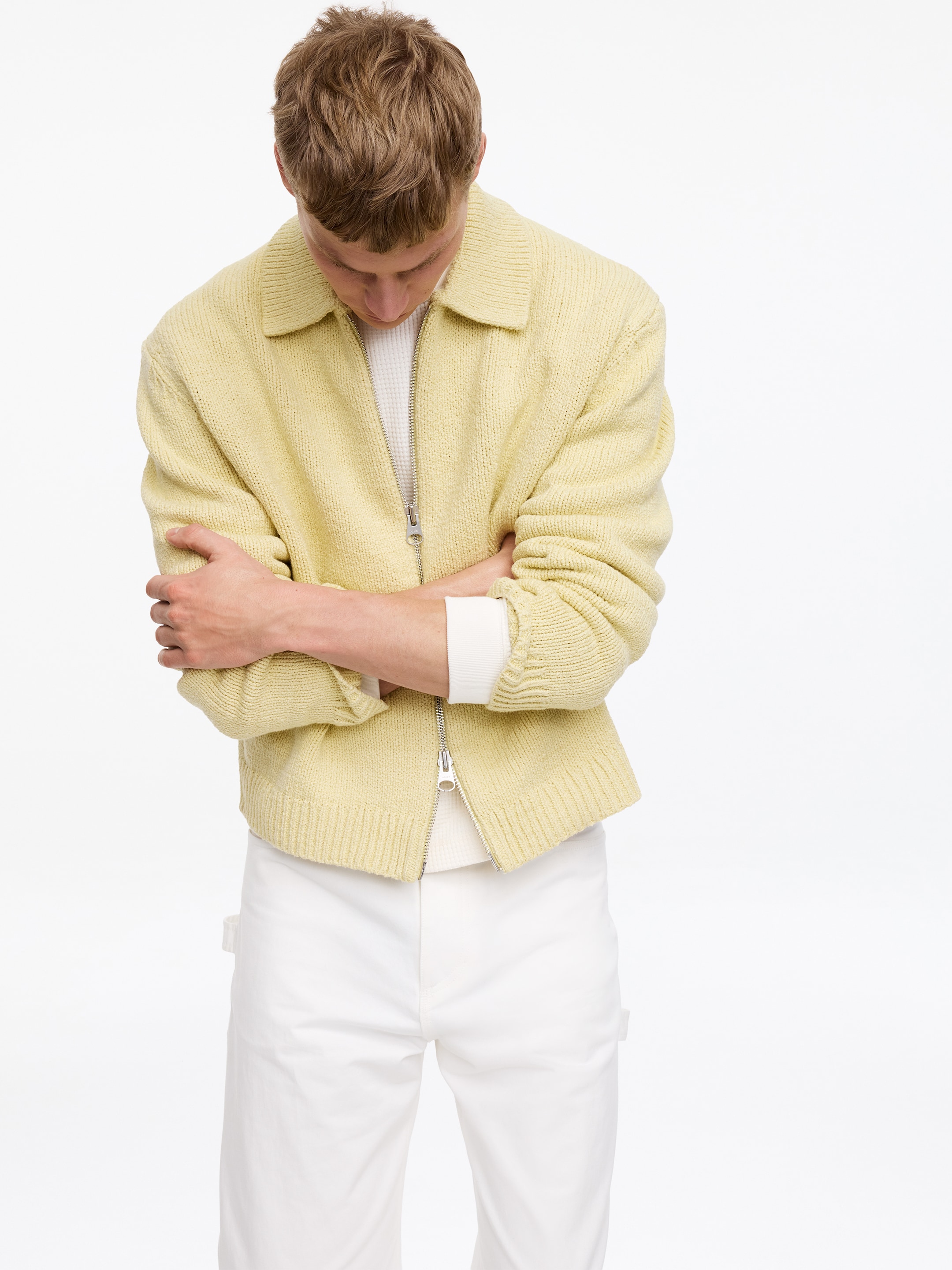 Cotton Blend Zip Cardigan - Yellow - Loose fit - Men - StillMedia/Lookbook - 7