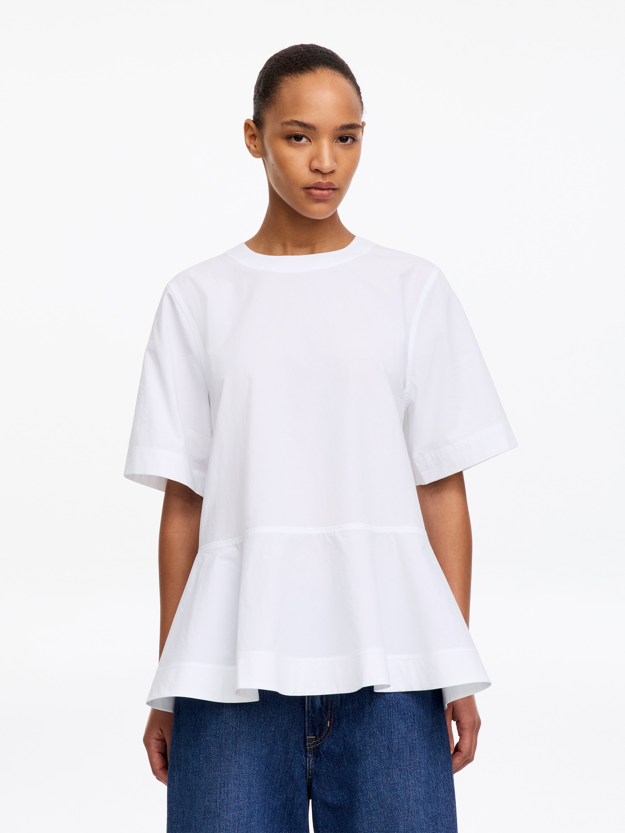 T-Shirt aus Pima-Baumwolle mit Schößchen-White-20019