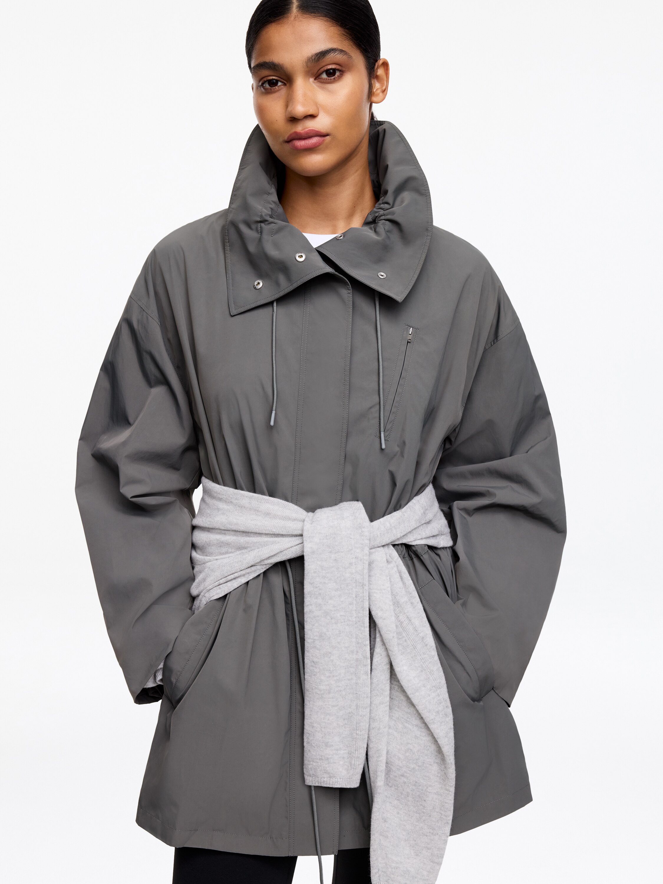 High-Collar Nylon Jacket – Grey – Women – ARKET WW