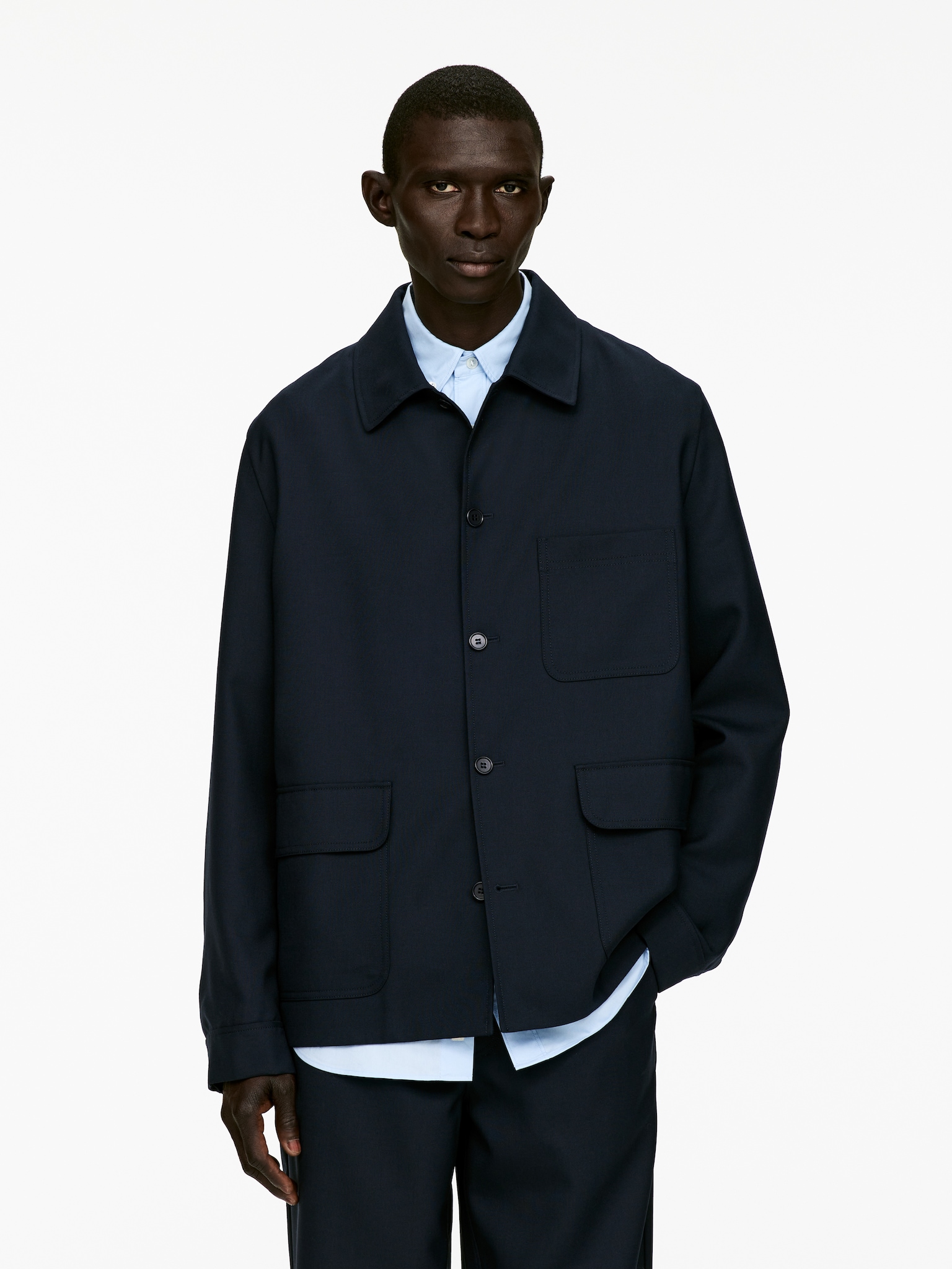 Chaqueta en tejido hopsack en mezcla de lana - Azul oscuro - 7
