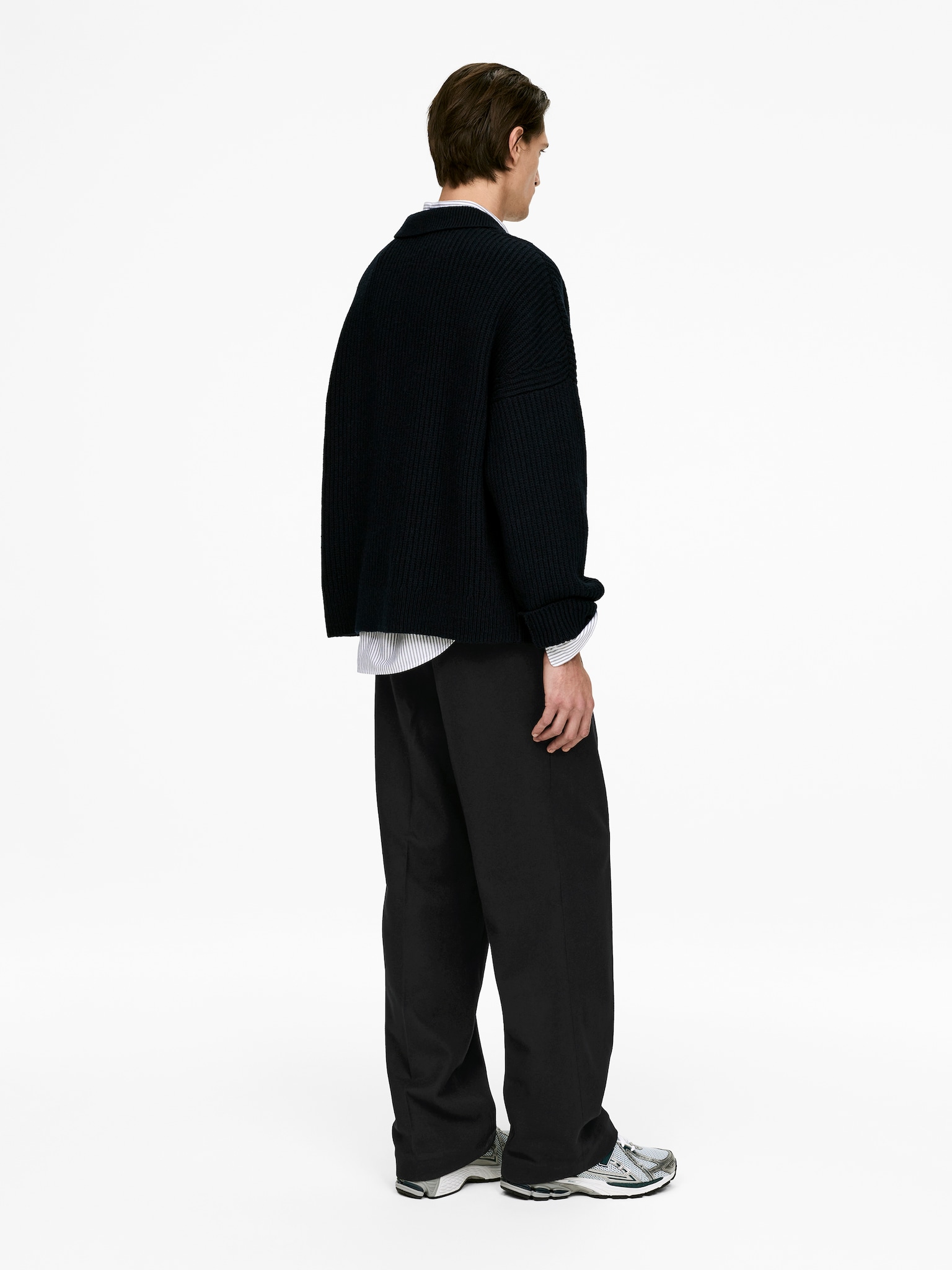 Pantalon décontracté en laine - Noir/Marron - 4