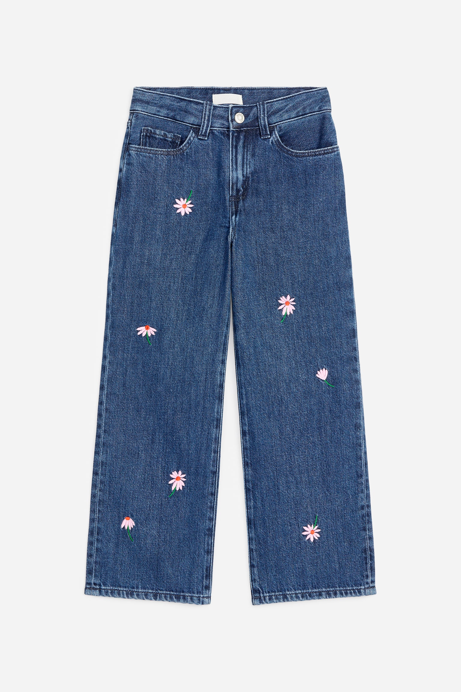Bestickte Jeans mit weitem Bein - Dunkelblau