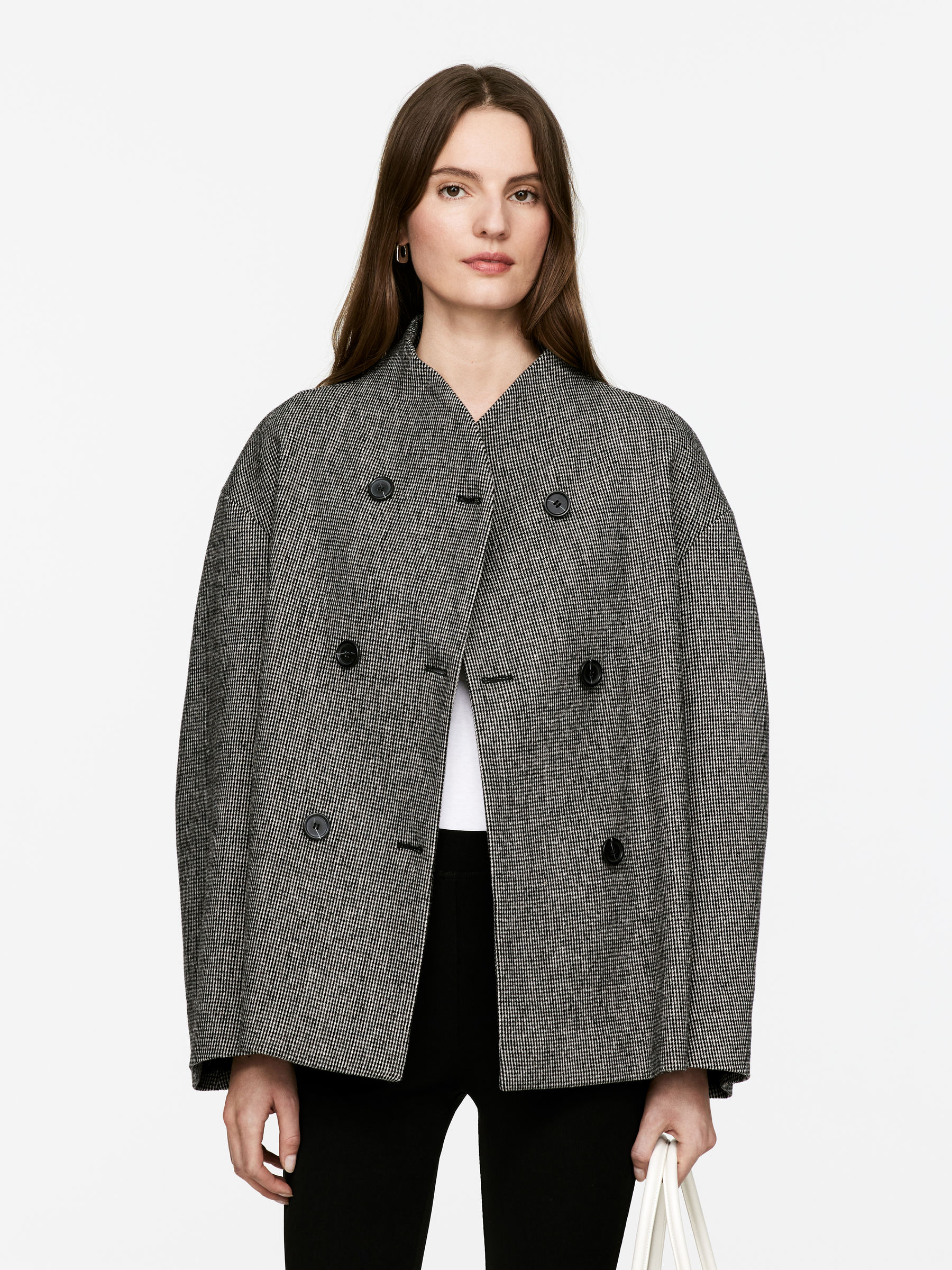Shawl-Collar Wool Jacket - Grey - Oversized - Women - StillMedia/Lookbook - 16